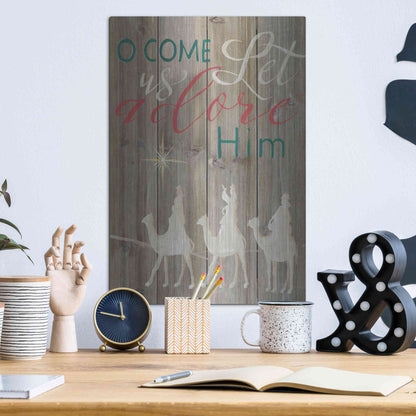 Luxe Metal Art 'O Come Let Us Adore Him' by Cindy Jacobs, Metal Wall Art,12x16