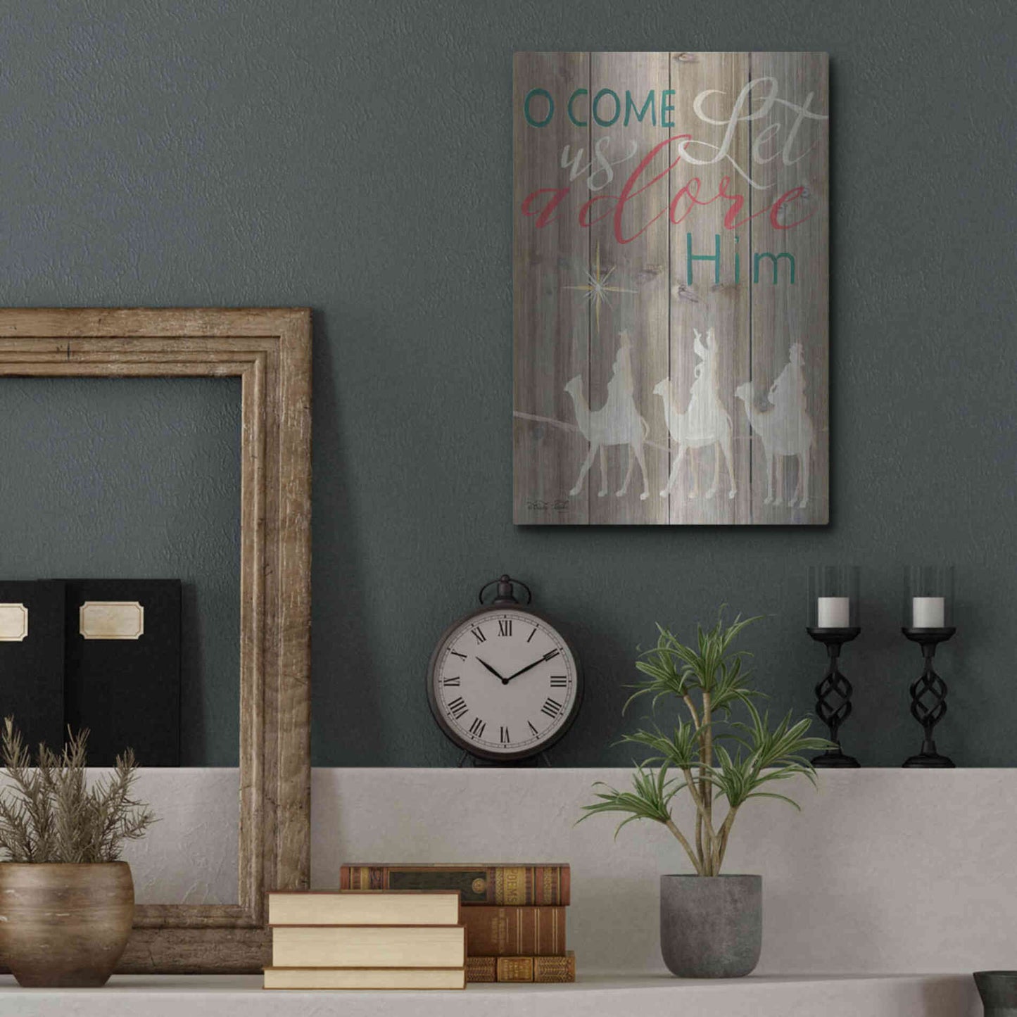 Luxe Metal Art 'O Come Let Us Adore Him' by Cindy Jacobs, Metal Wall Art,12x16