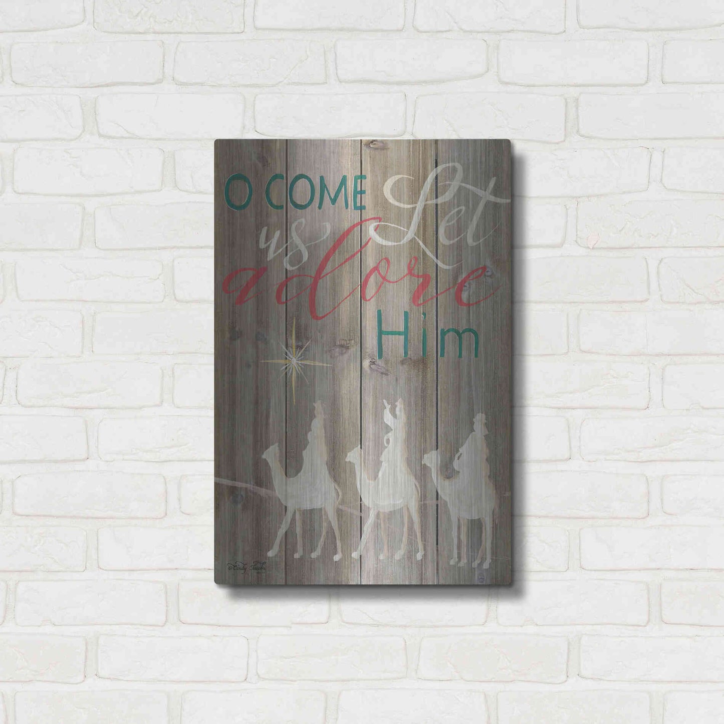 Luxe Metal Art 'O Come Let Us Adore Him' by Cindy Jacobs, Metal Wall Art,16x24