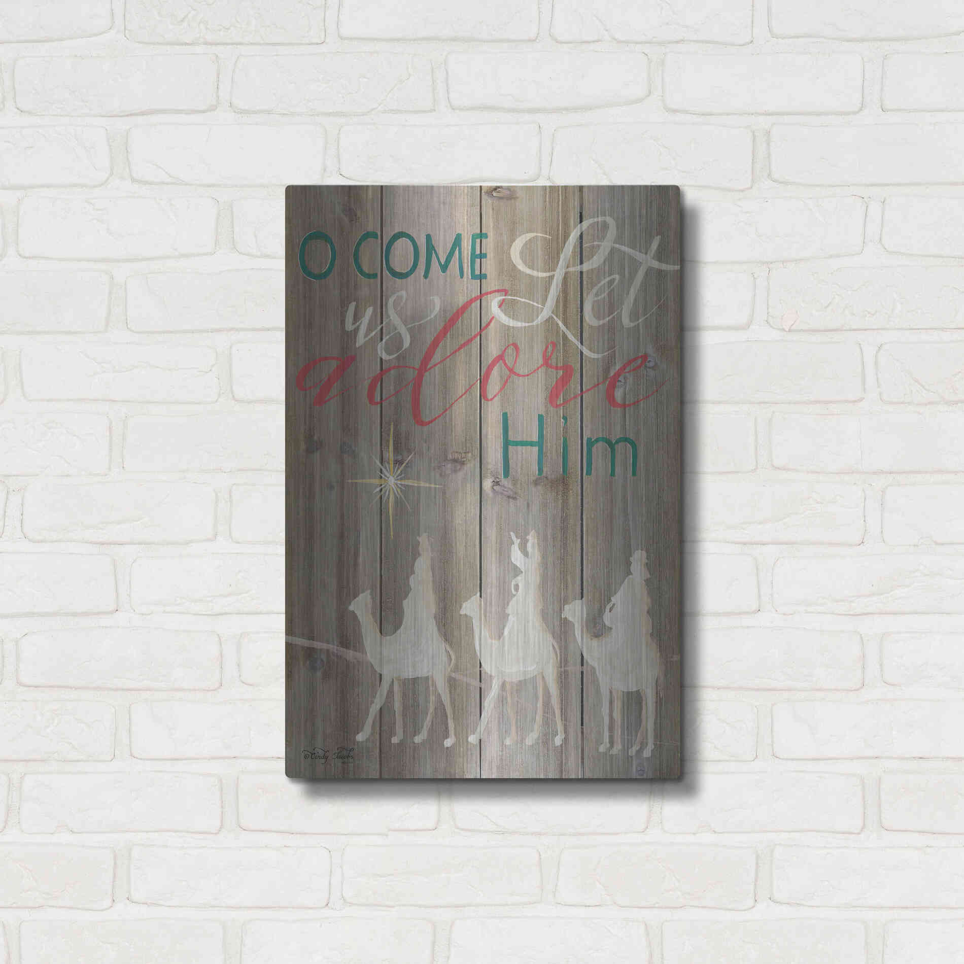 Luxe Metal Art 'O Come Let Us Adore Him' by Cindy Jacobs, Metal Wall Art,16x24