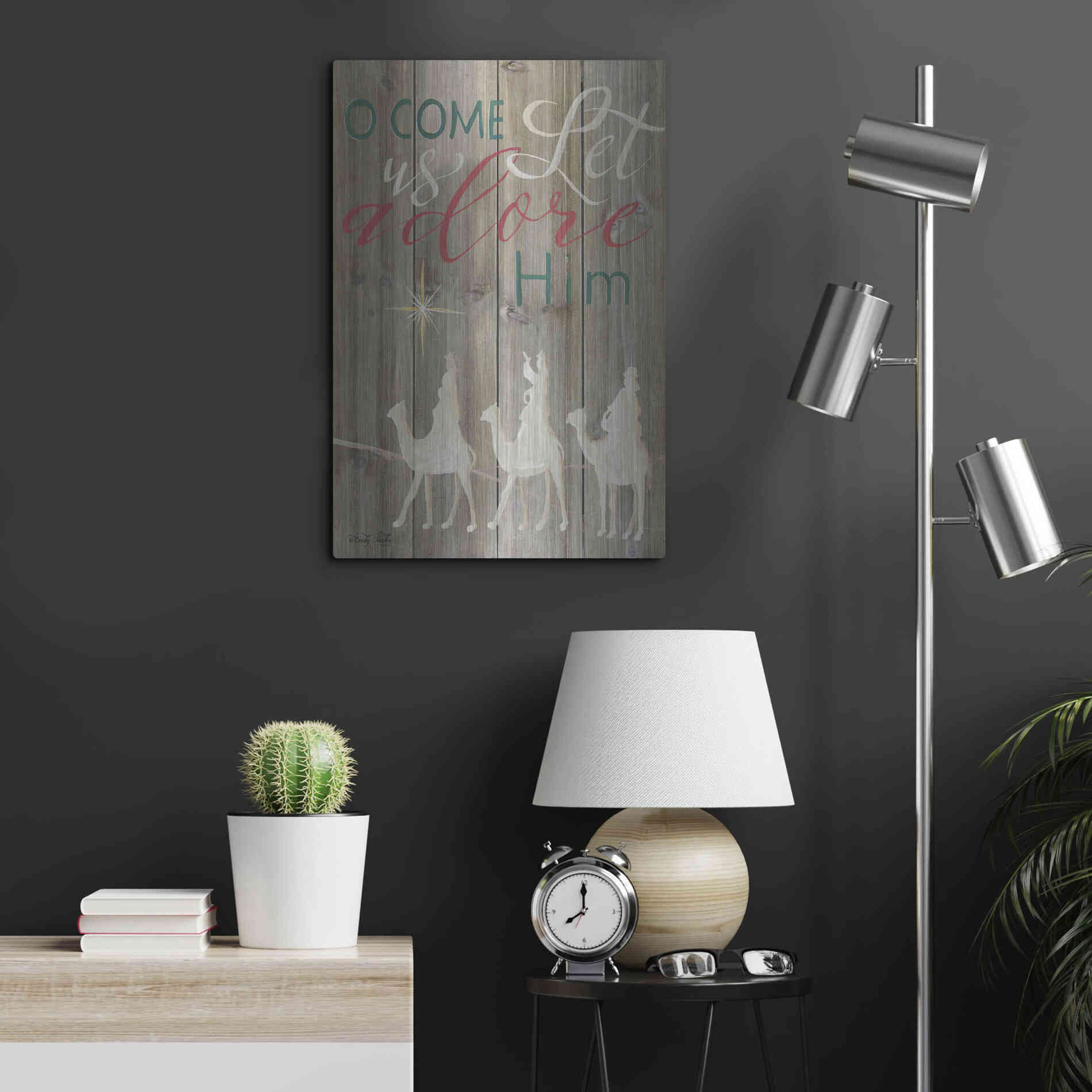 Luxe Metal Art 'O Come Let Us Adore Him' by Cindy Jacobs, Metal Wall Art,16x24