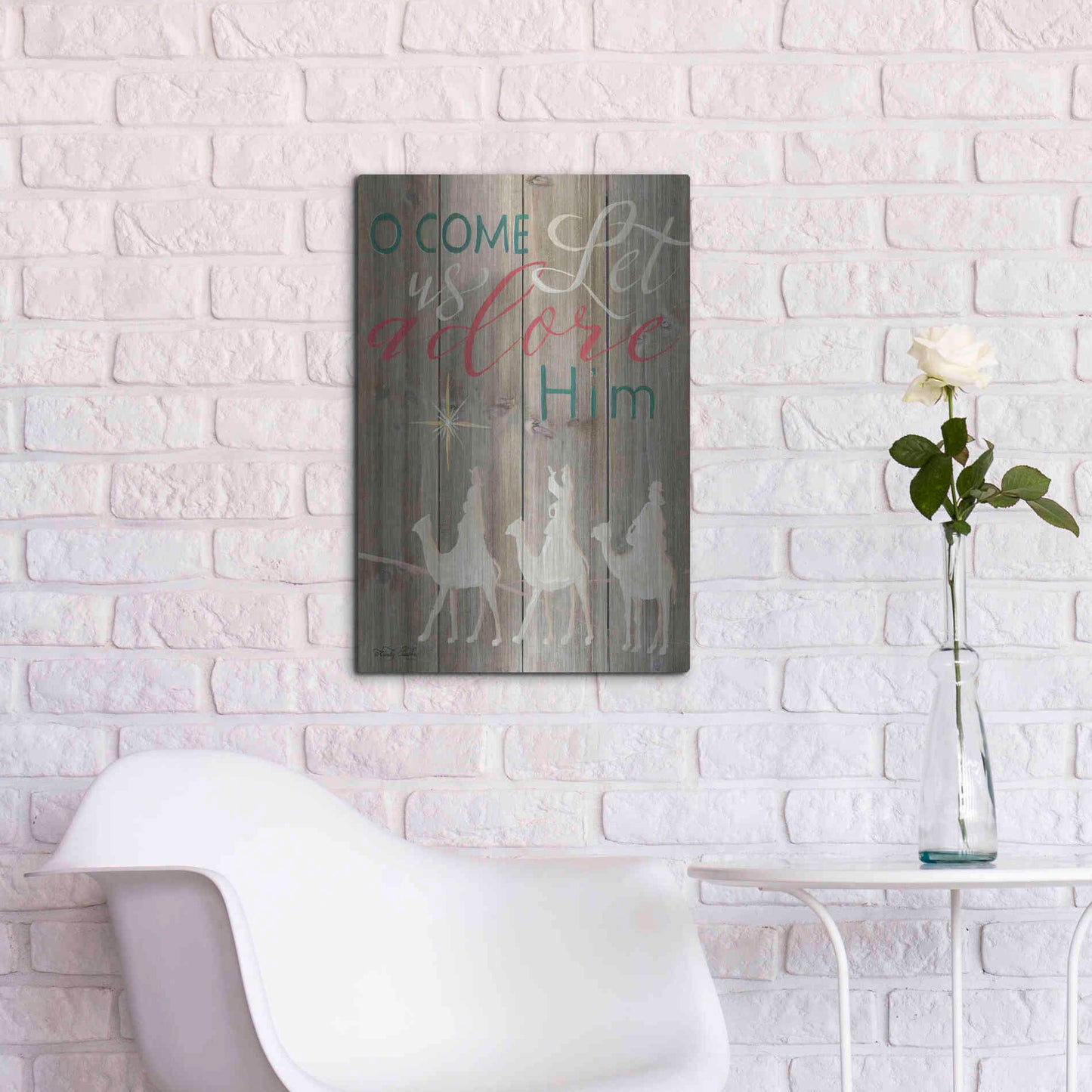 Luxe Metal Art 'O Come Let Us Adore Him' by Cindy Jacobs, Metal Wall Art,16x24