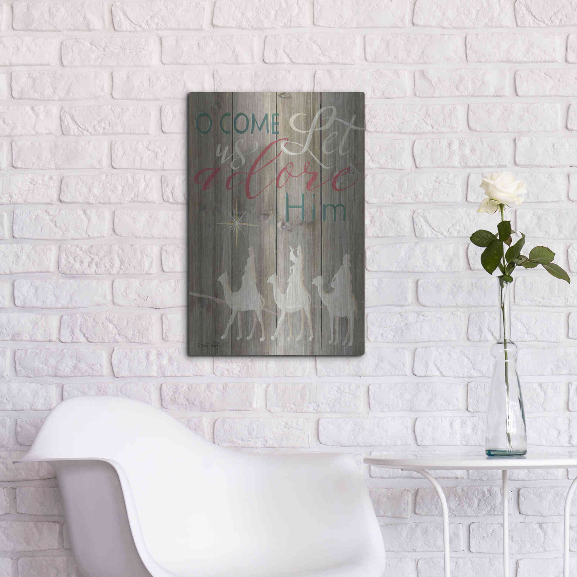 Luxe Metal Art 'O Come Let Us Adore Him' by Cindy Jacobs, Metal Wall Art,16x24