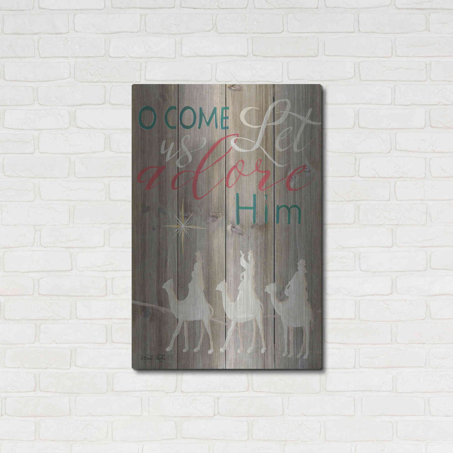 Luxe Metal Art 'O Come Let Us Adore Him' by Cindy Jacobs, Metal Wall Art,24x36