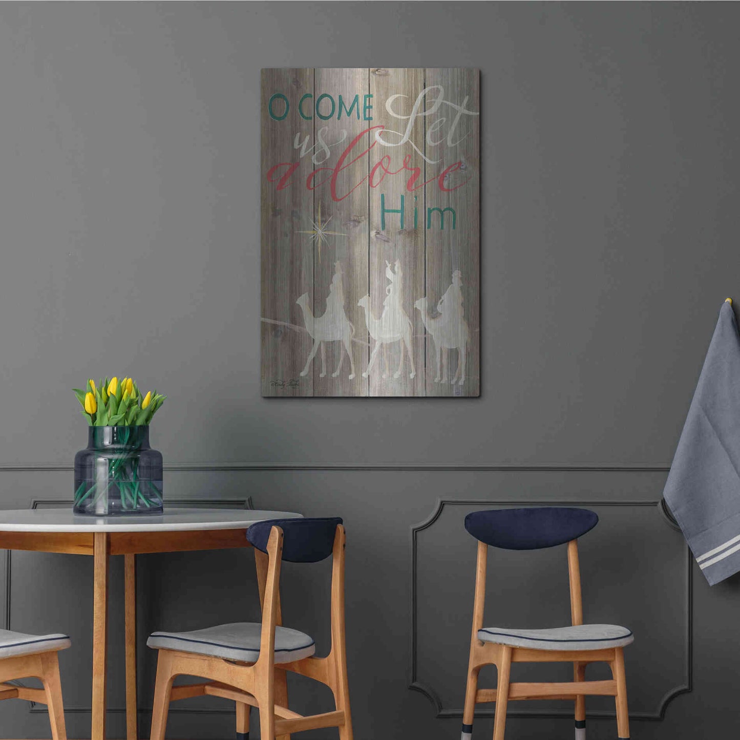 Luxe Metal Art 'O Come Let Us Adore Him' by Cindy Jacobs, Metal Wall Art,24x36