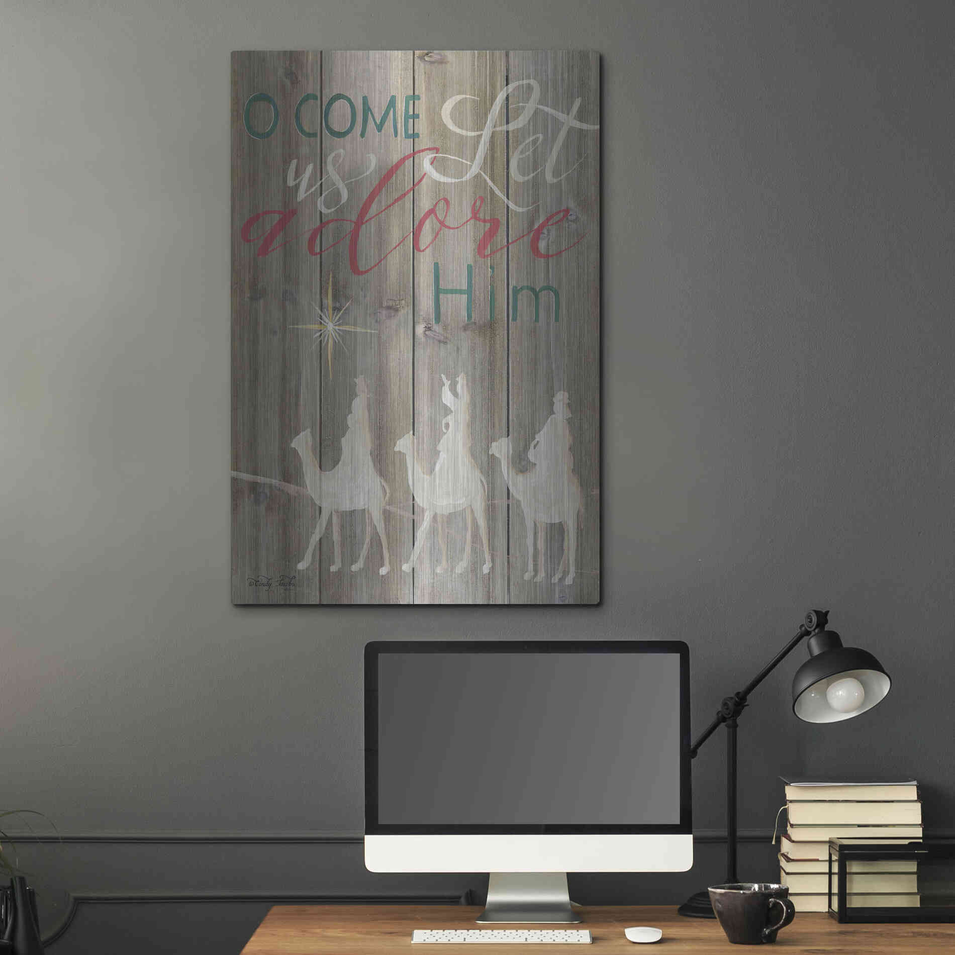 Luxe Metal Art 'O Come Let Us Adore Him' by Cindy Jacobs, Metal Wall Art,24x36
