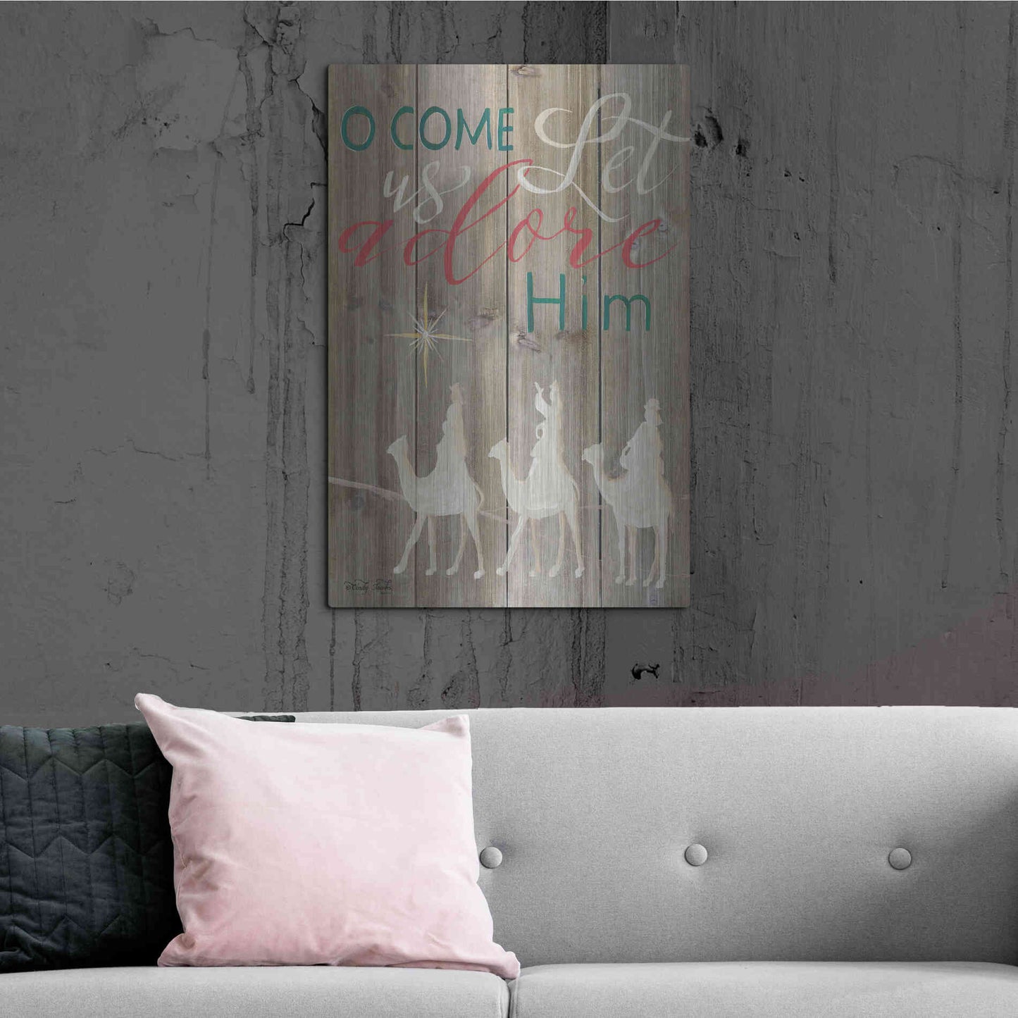 Luxe Metal Art 'O Come Let Us Adore Him' by Cindy Jacobs, Metal Wall Art,24x36