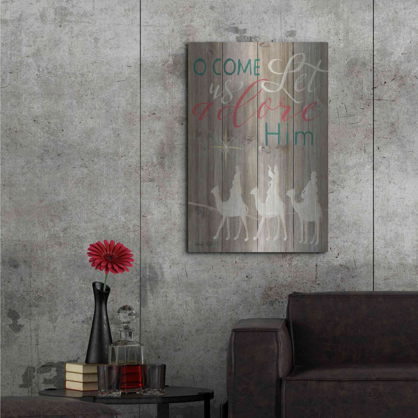 Luxe Metal Art 'O Come Let Us Adore Him' by Cindy Jacobs, Metal Wall Art,24x36