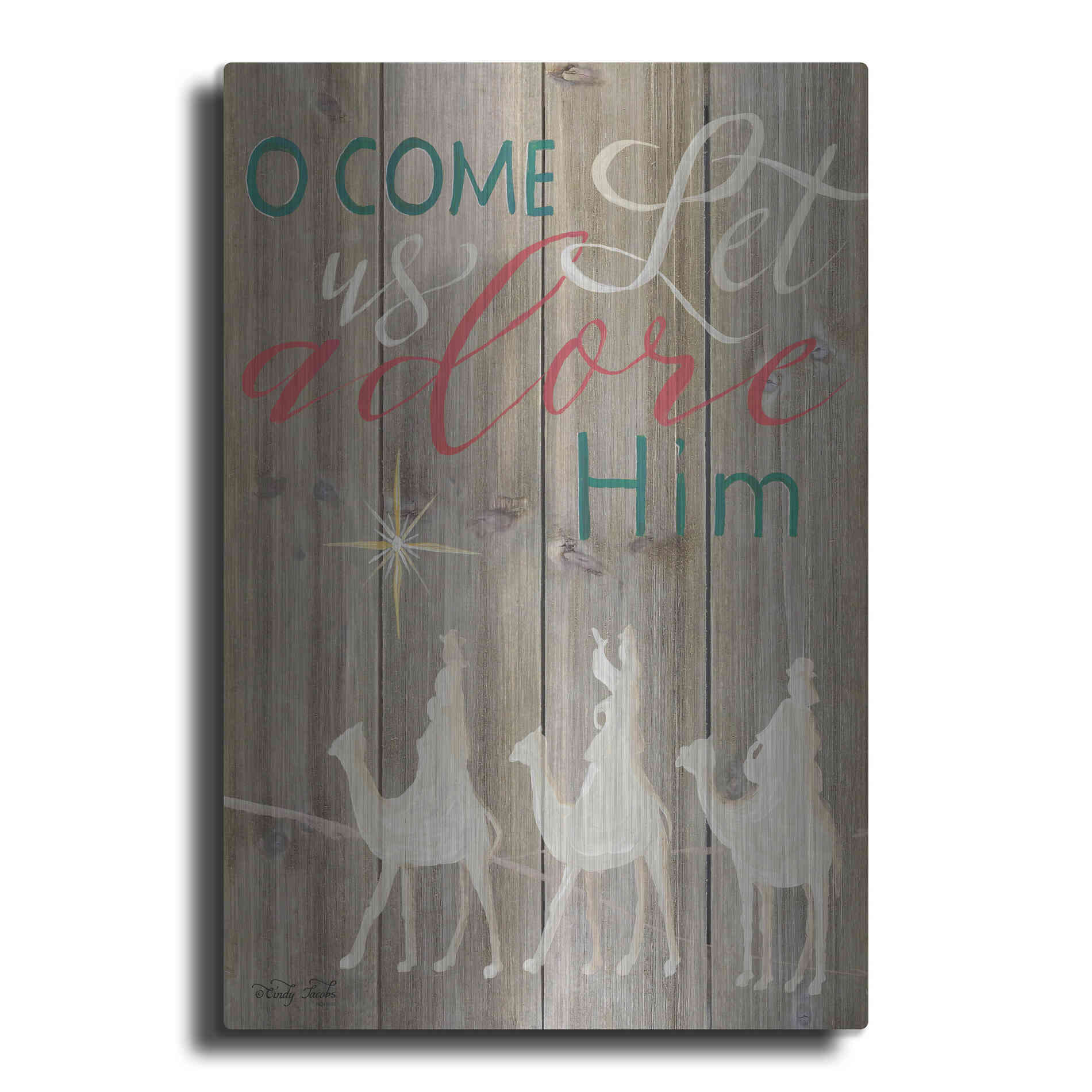 Luxe Metal Art 'O Come Let Us Adore Him' by Cindy Jacobs, Metal Wall Art