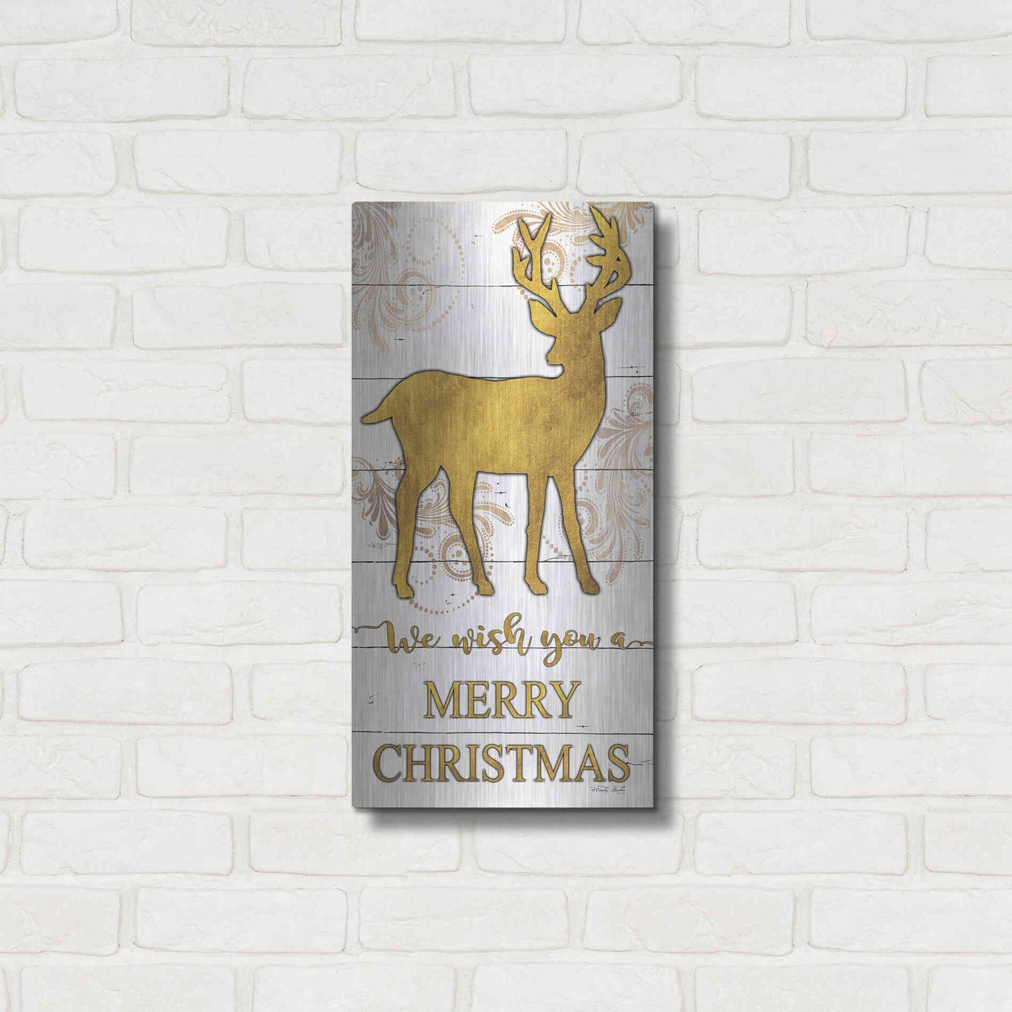 Luxe Metal Art 'Reindeer Merry Christmas' by Cindy Jacobs, Metal Wall Art,12x24