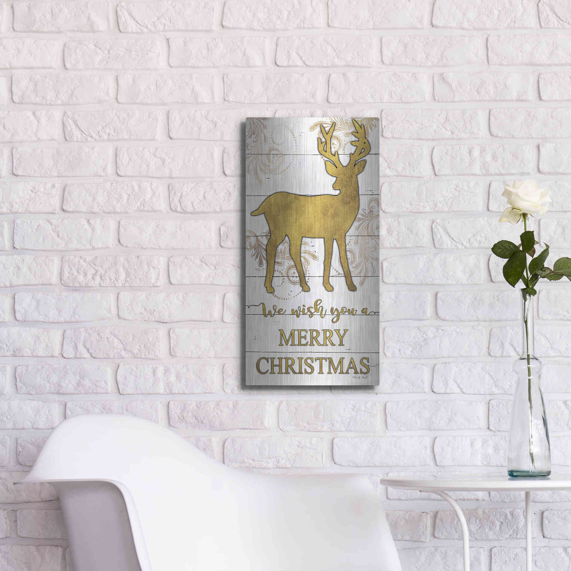 Luxe Metal Art 'Reindeer Merry Christmas' by Cindy Jacobs, Metal Wall Art,12x24