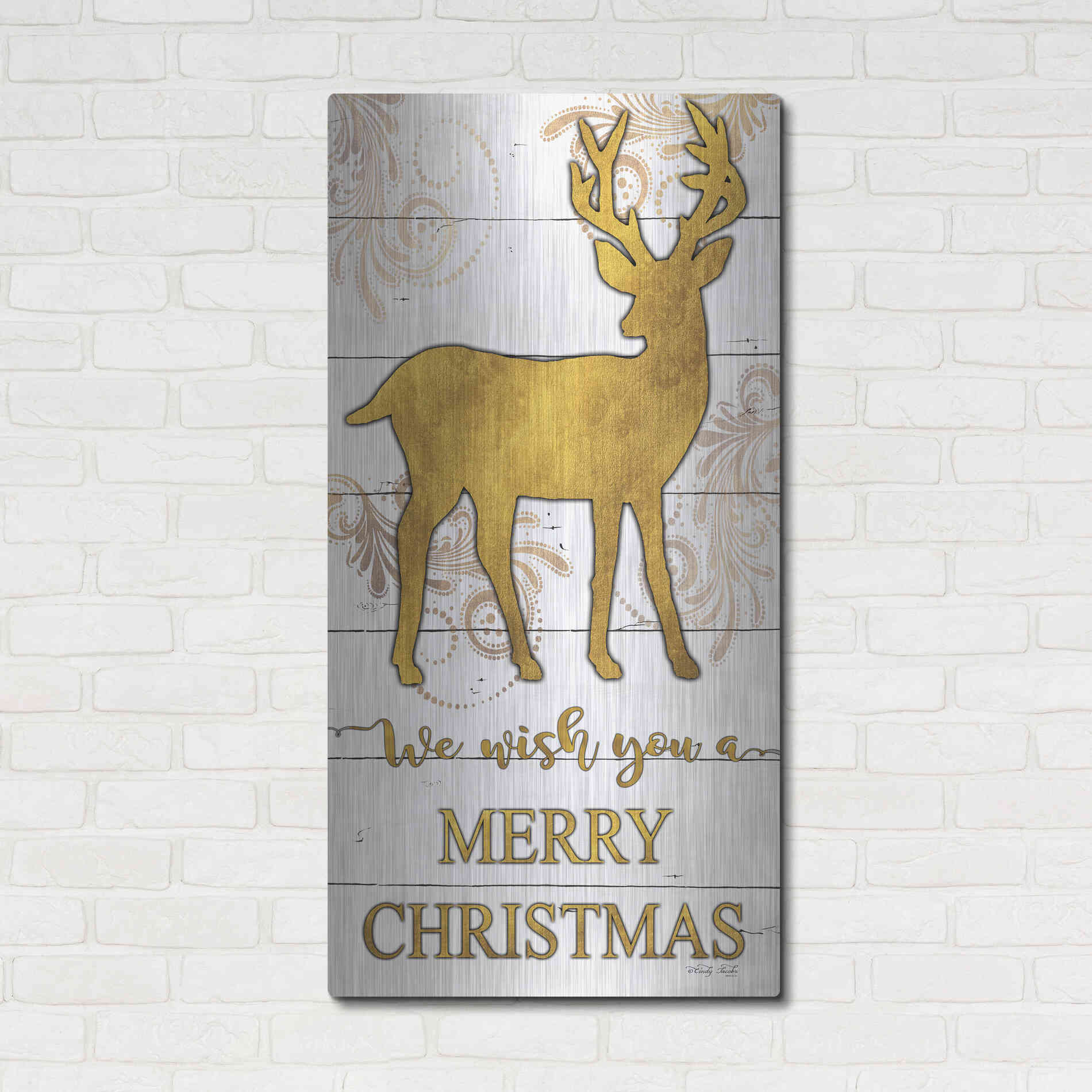 Luxe Metal Art 'Reindeer Merry Christmas' by Cindy Jacobs, Metal Wall Art,24x48