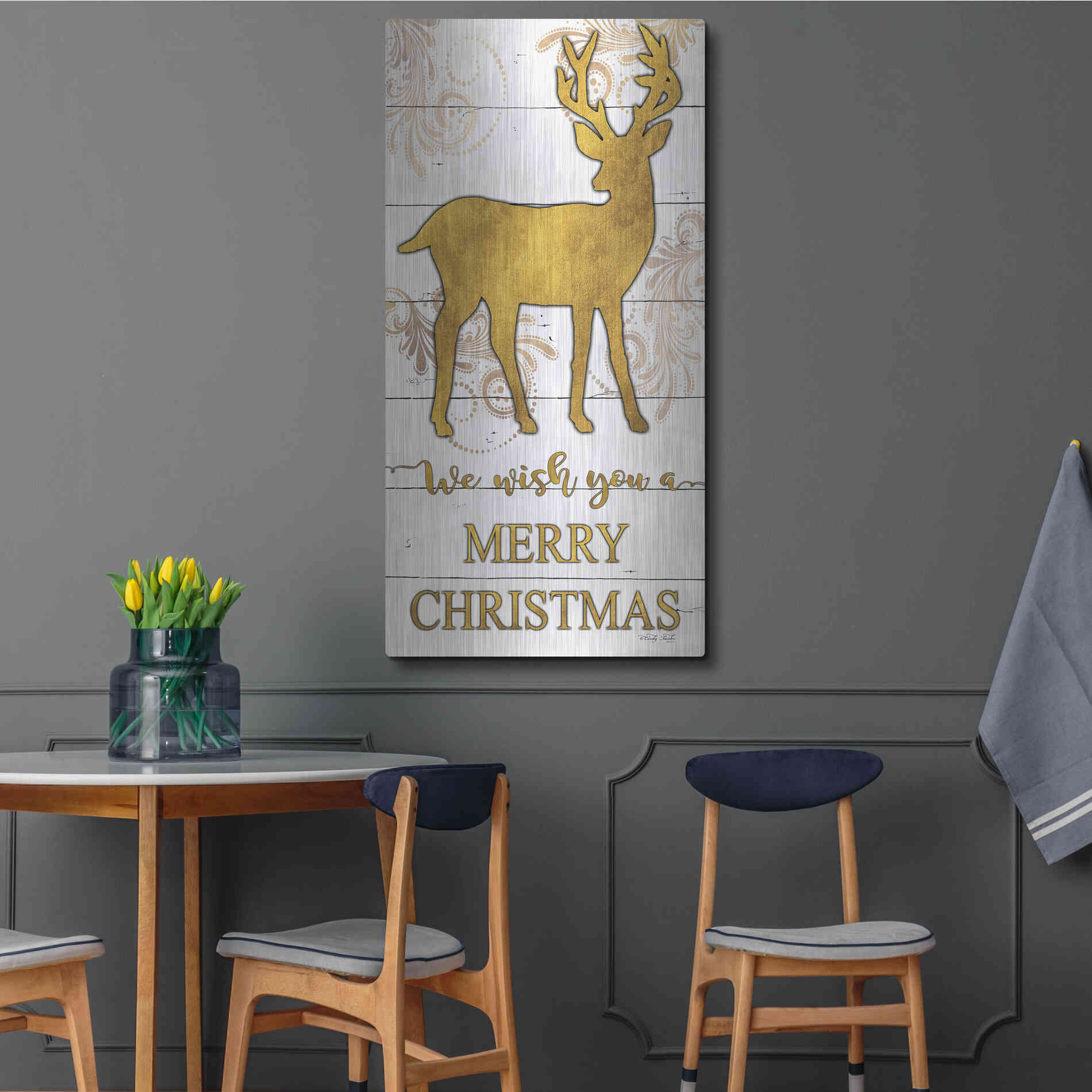 Luxe Metal Art 'Reindeer Merry Christmas' by Cindy Jacobs, Metal Wall Art,24x48