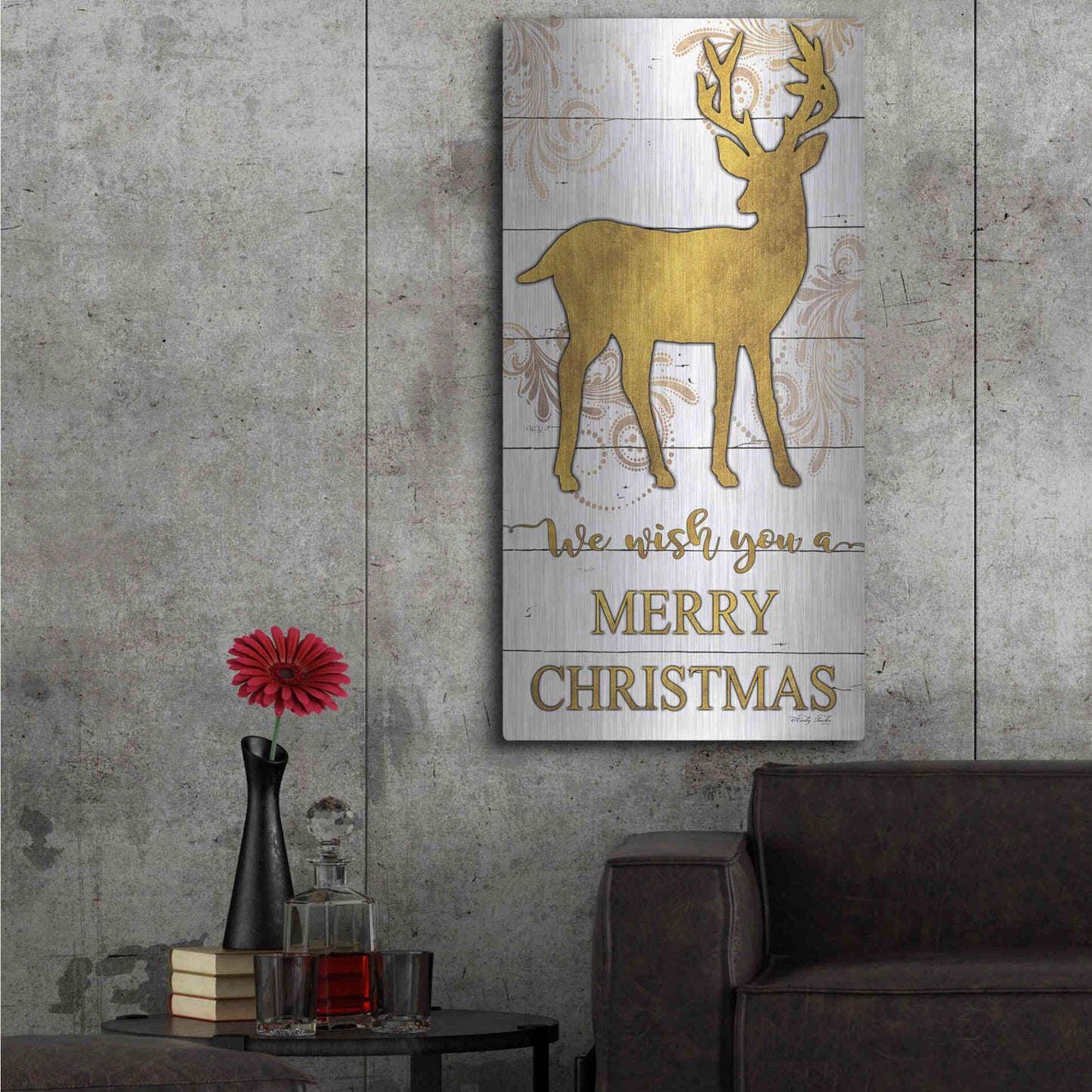 Luxe Metal Art 'Reindeer Merry Christmas' by Cindy Jacobs, Metal Wall Art,24x48