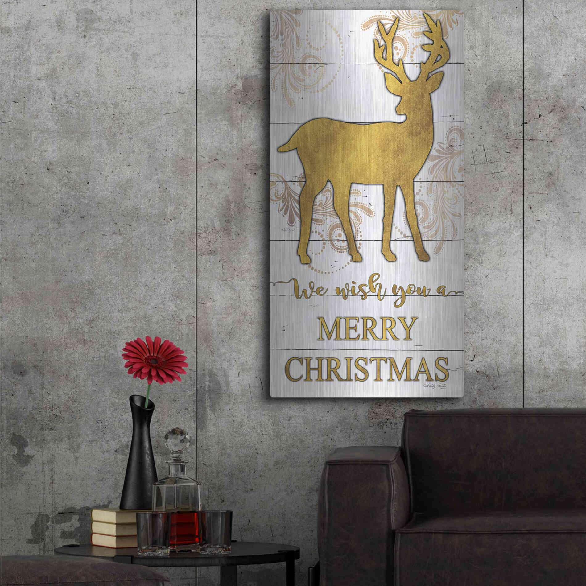 Luxe Metal Art 'Reindeer Merry Christmas' by Cindy Jacobs, Metal Wall Art,24x48