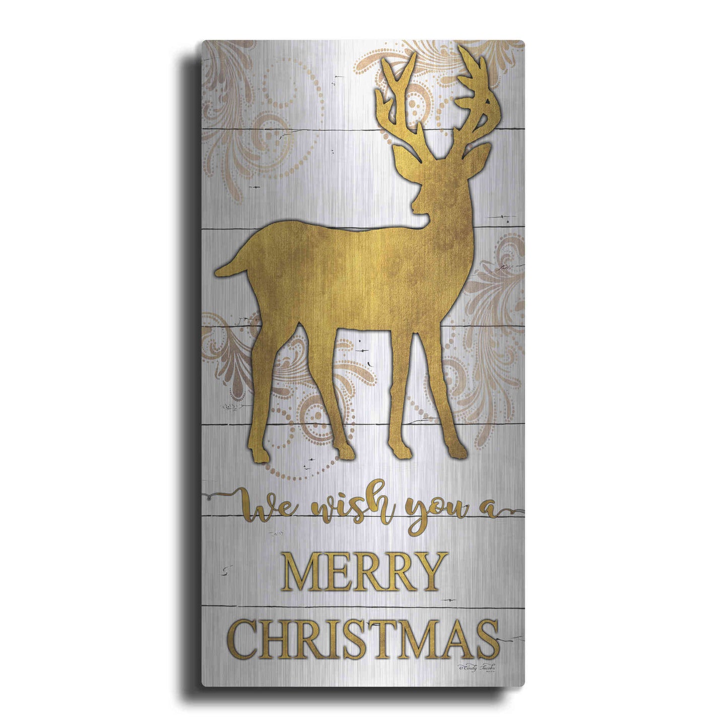 Luxe Metal Art 'Reindeer Merry Christmas' by Cindy Jacobs, Metal Wall Art