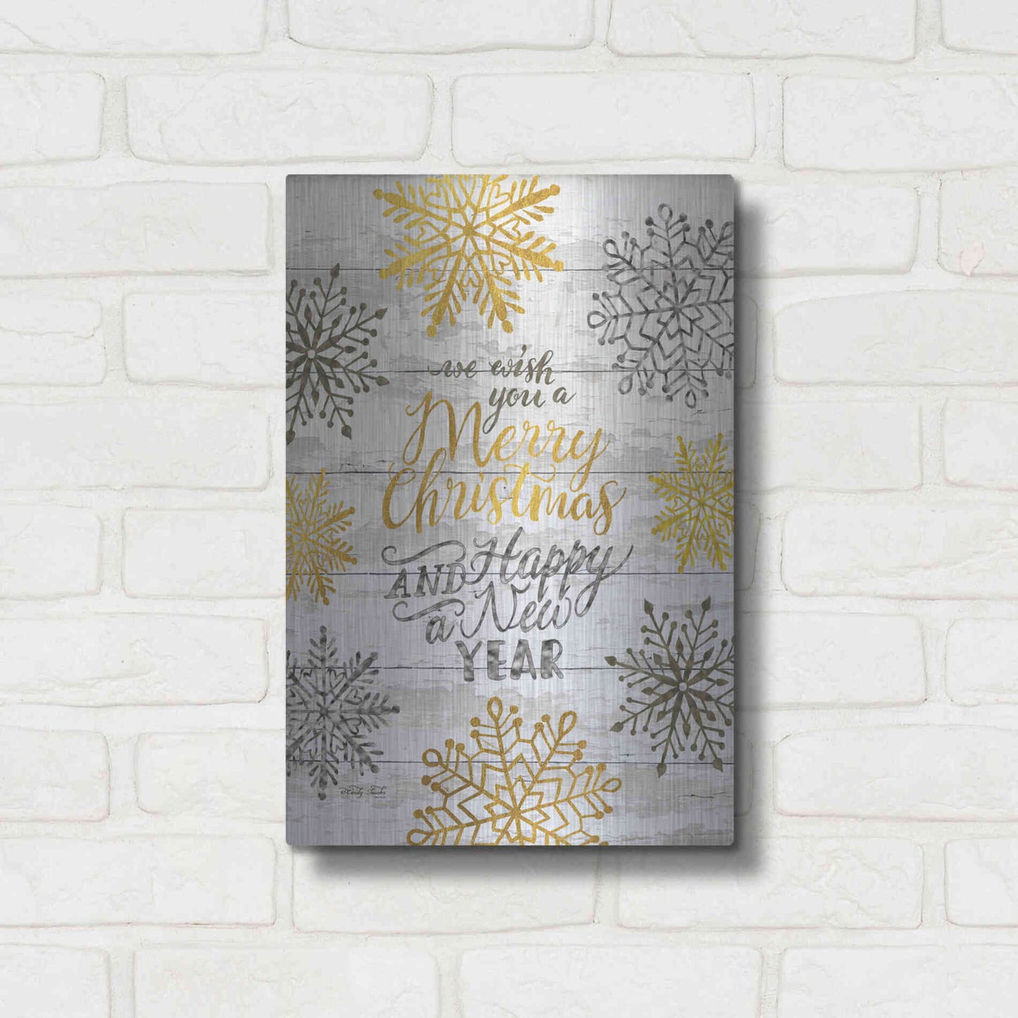 Luxe Metal Art 'Merry Christmas and Happy New Year' by Cindy Jacobs, Metal Wall Art,12x16