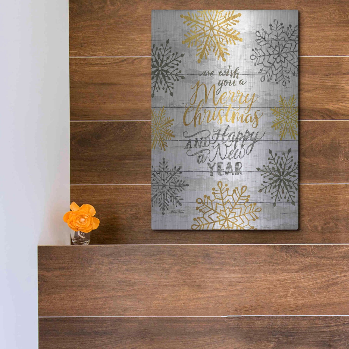 Luxe Metal Art 'Merry Christmas and Happy New Year' by Cindy Jacobs, Metal Wall Art,12x16