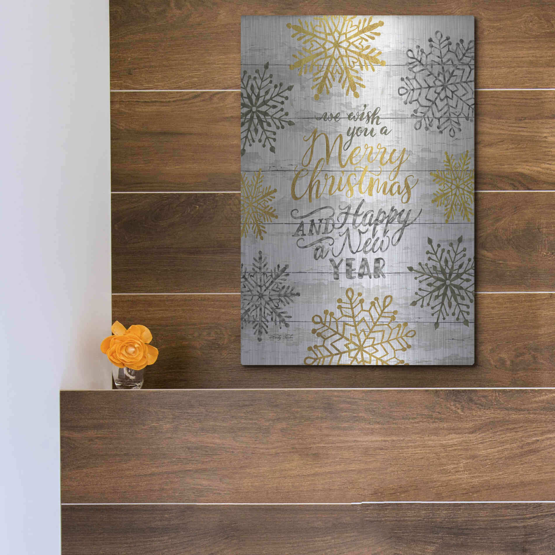 Luxe Metal Art 'Merry Christmas and Happy New Year' by Cindy Jacobs, Metal Wall Art,12x16