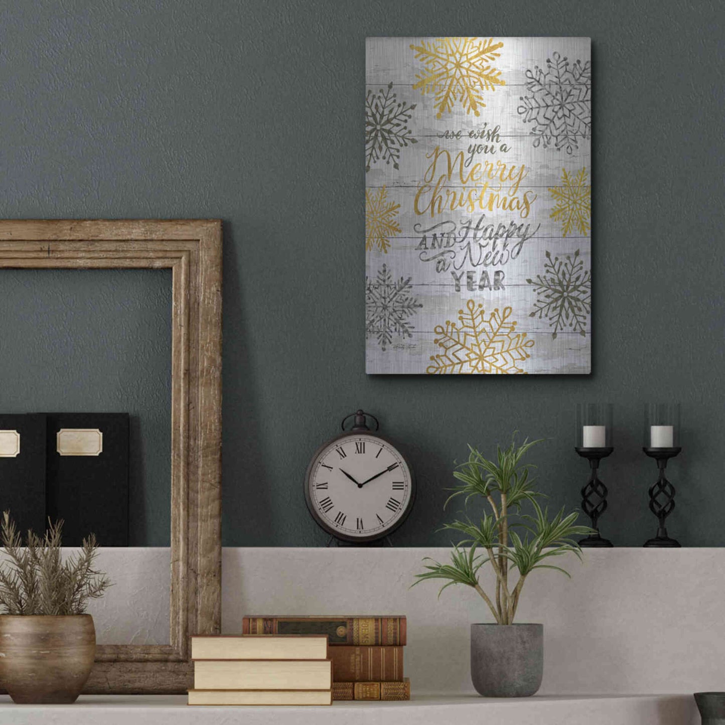 Luxe Metal Art 'Merry Christmas and Happy New Year' by Cindy Jacobs, Metal Wall Art,12x16