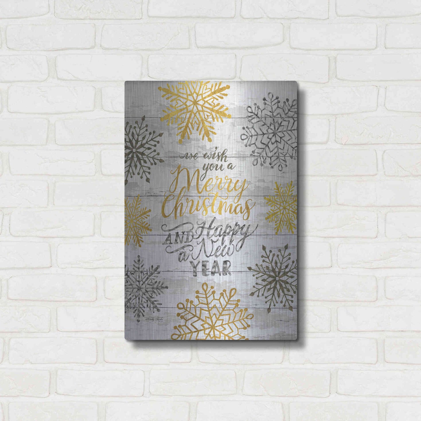 Luxe Metal Art 'Merry Christmas and Happy New Year' by Cindy Jacobs, Metal Wall Art,16x24