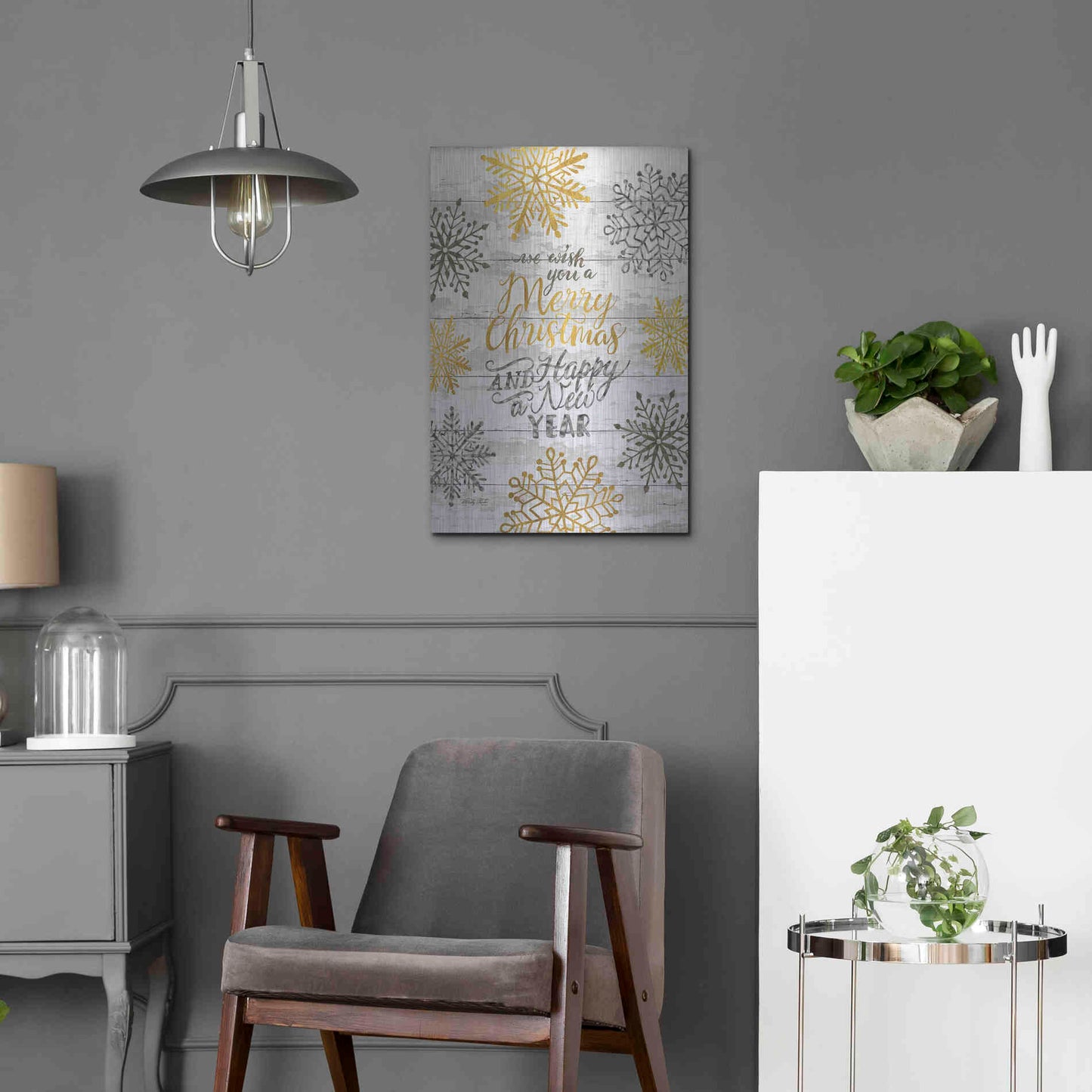 Luxe Metal Art 'Merry Christmas and Happy New Year' by Cindy Jacobs, Metal Wall Art,16x24