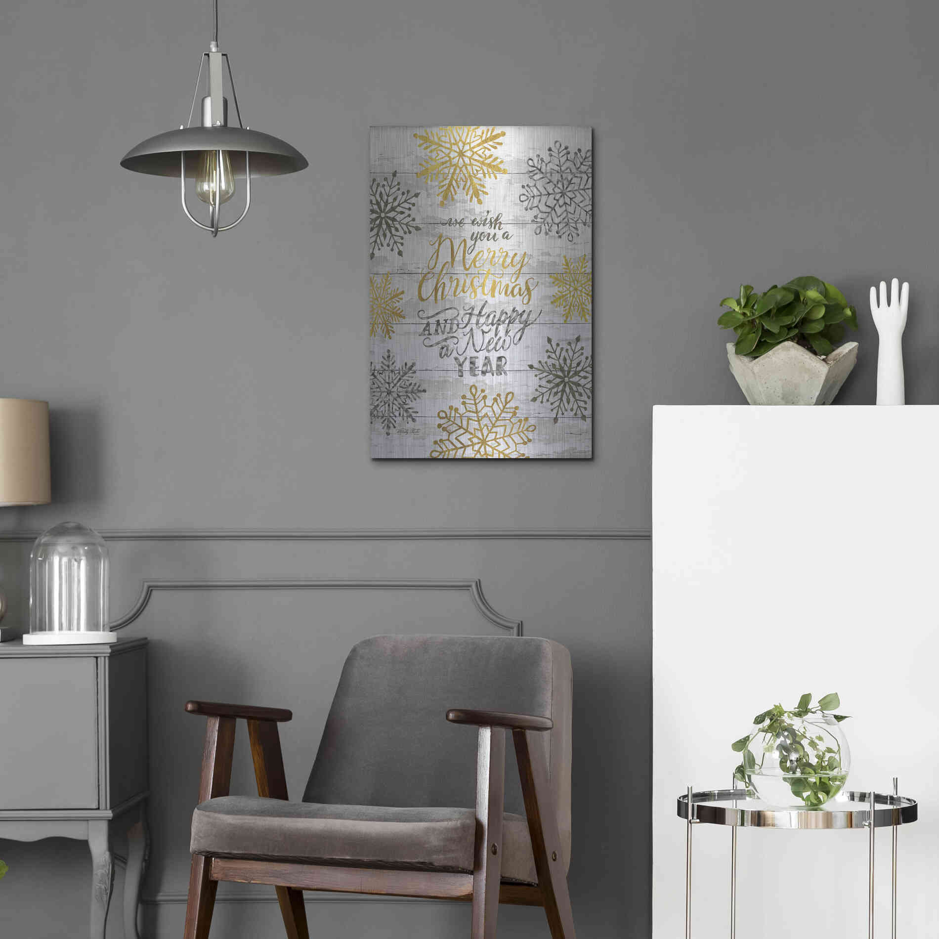 Luxe Metal Art 'Merry Christmas and Happy New Year' by Cindy Jacobs, Metal Wall Art,16x24