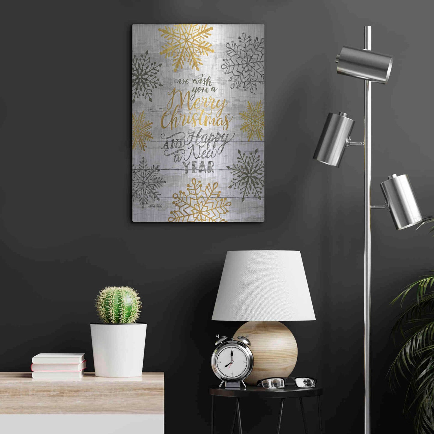 Luxe Metal Art 'Merry Christmas and Happy New Year' by Cindy Jacobs, Metal Wall Art,16x24