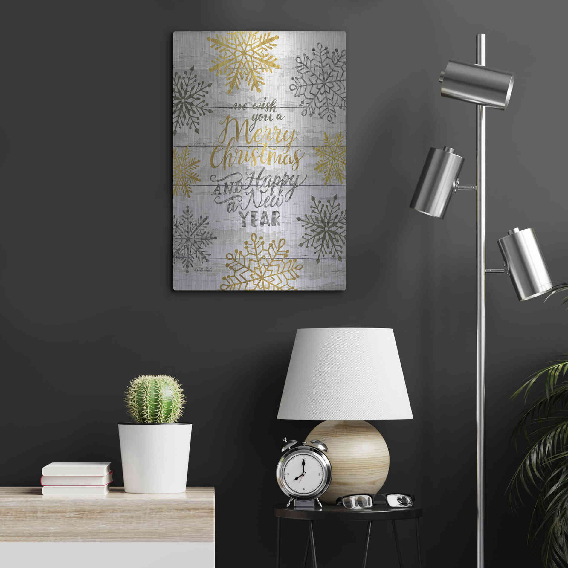 Luxe Metal Art 'Merry Christmas and Happy New Year' by Cindy Jacobs, Metal Wall Art,16x24