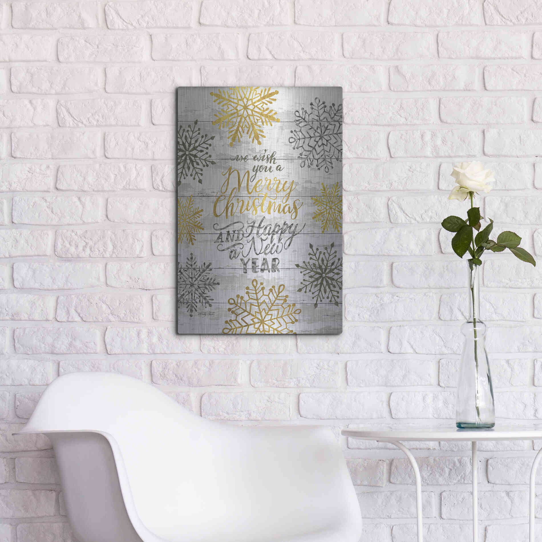 Luxe Metal Art 'Merry Christmas and Happy New Year' by Cindy Jacobs, Metal Wall Art,16x24