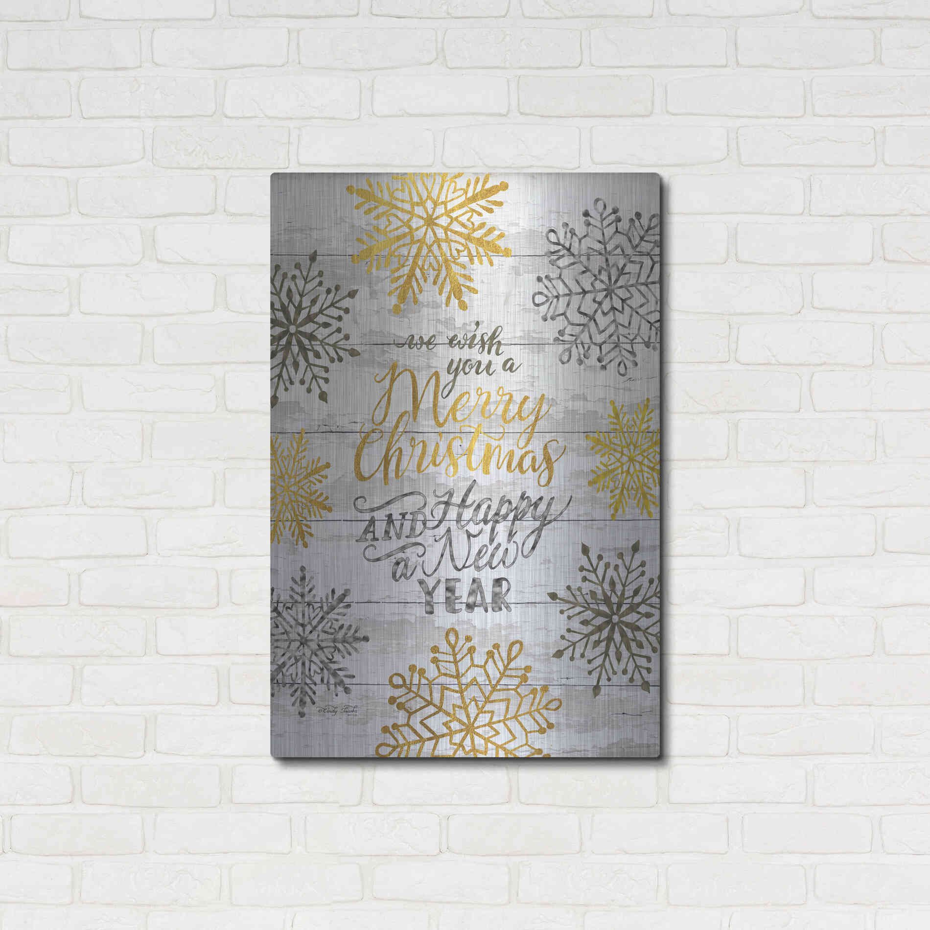 Luxe Metal Art 'Merry Christmas and Happy New Year' by Cindy Jacobs, Metal Wall Art,24x36