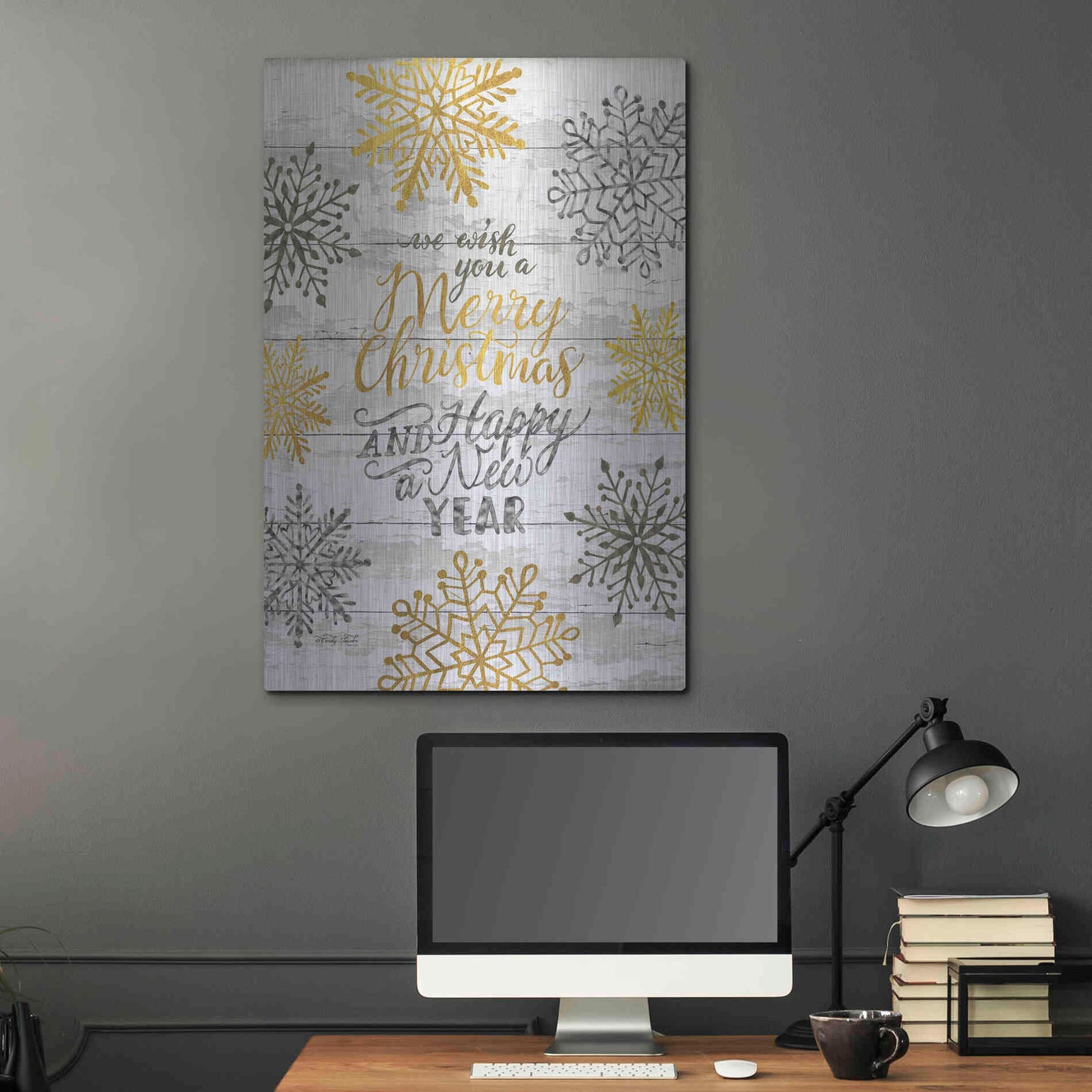 Luxe Metal Art 'Merry Christmas and Happy New Year' by Cindy Jacobs, Metal Wall Art,24x36