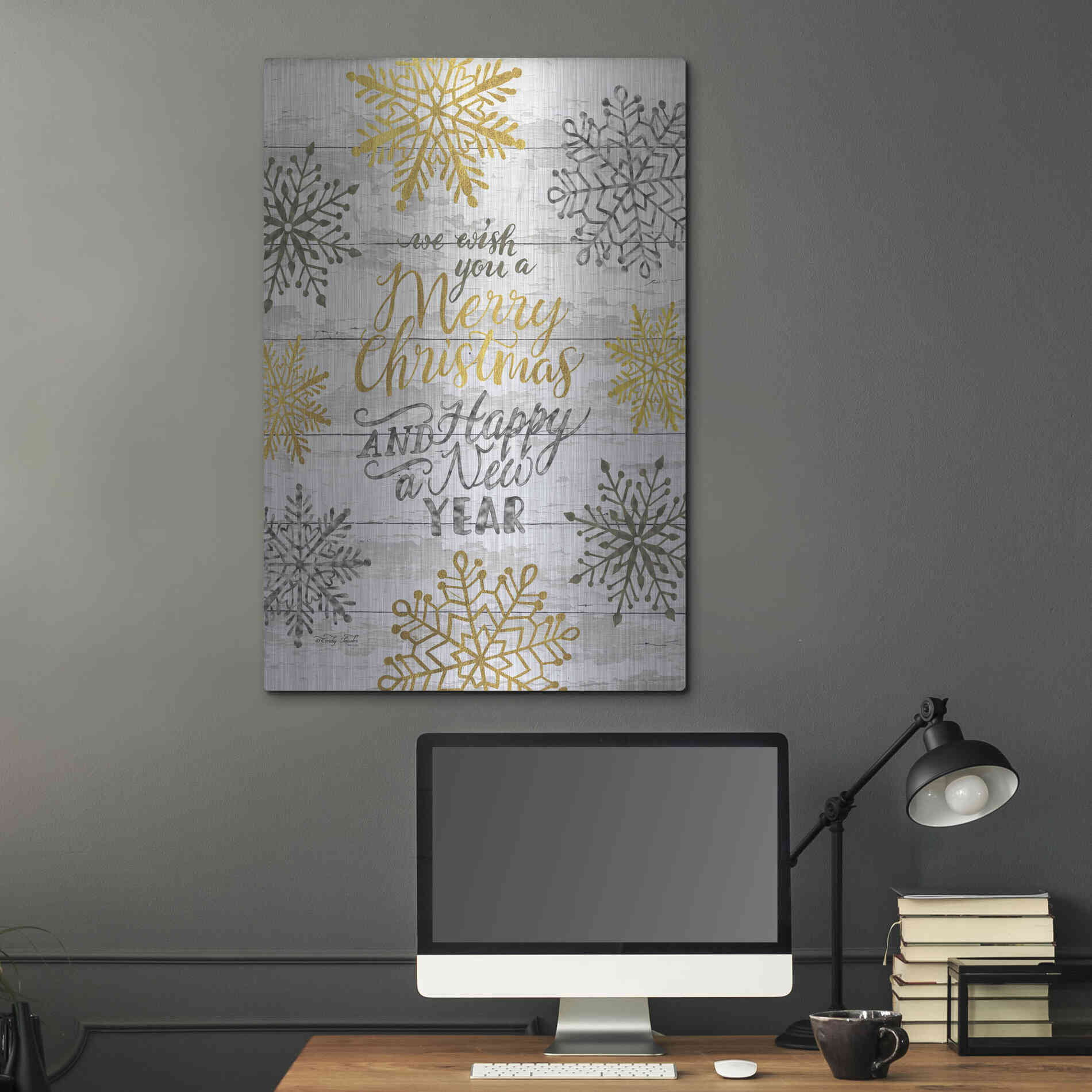 Luxe Metal Art 'Merry Christmas and Happy New Year' by Cindy Jacobs, Metal Wall Art,24x36