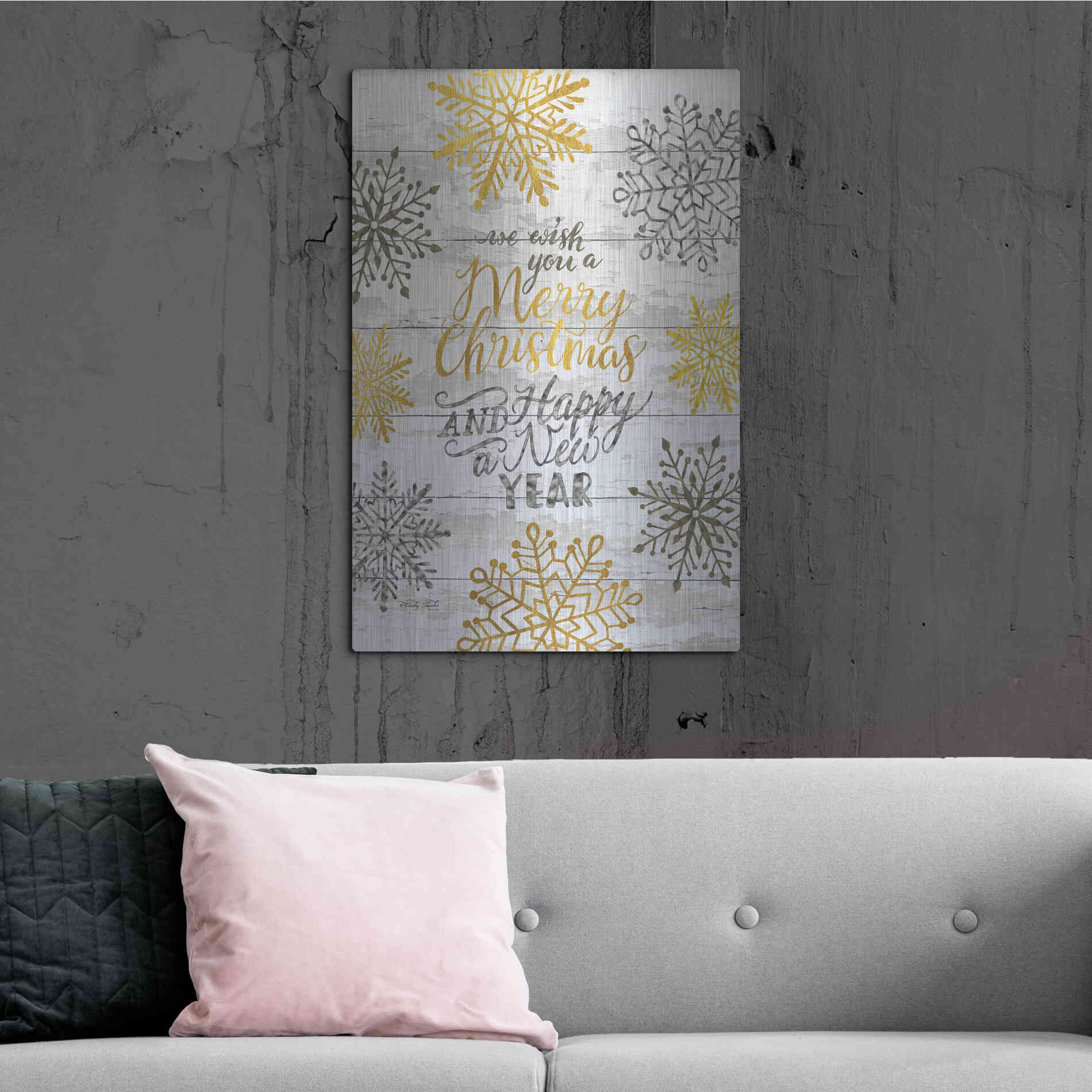 Luxe Metal Art 'Merry Christmas and Happy New Year' by Cindy Jacobs, Metal Wall Art,24x36