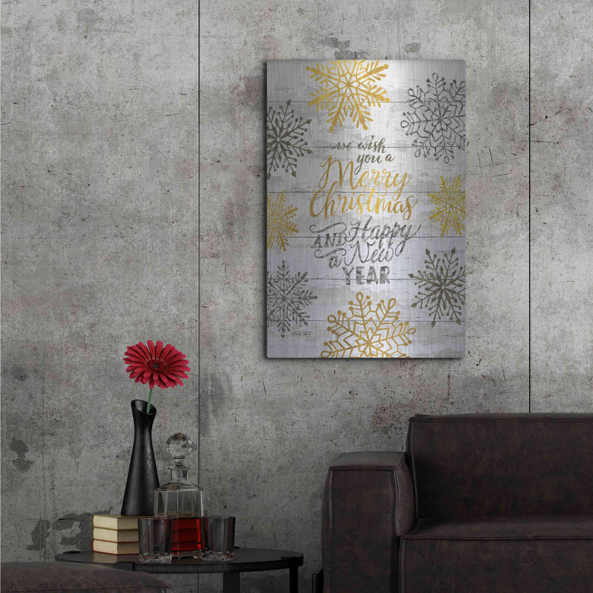 Luxe Metal Art 'Merry Christmas and Happy New Year' by Cindy Jacobs, Metal Wall Art,24x36