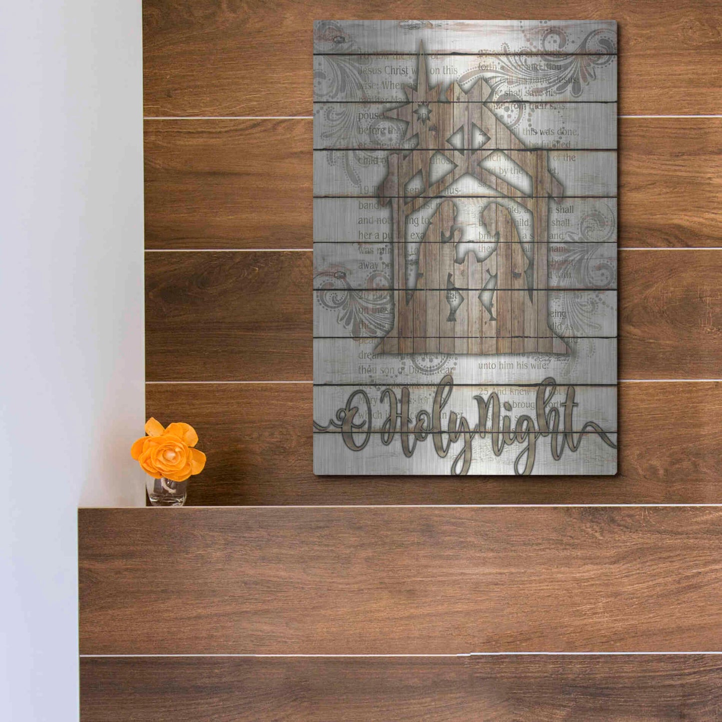 Luxe Metal Art 'O Holy Night Manger' by Cindy Jacobs, Metal Wall Art,12x16