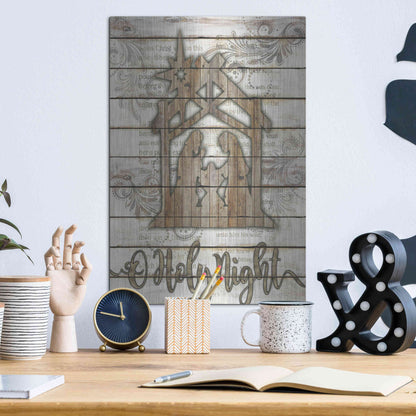 Luxe Metal Art 'O Holy Night Manger' by Cindy Jacobs, Metal Wall Art,12x16