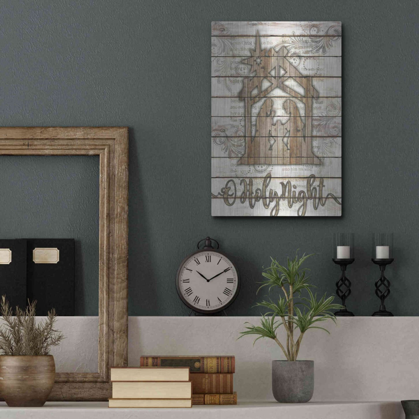 Luxe Metal Art 'O Holy Night Manger' by Cindy Jacobs, Metal Wall Art,12x16