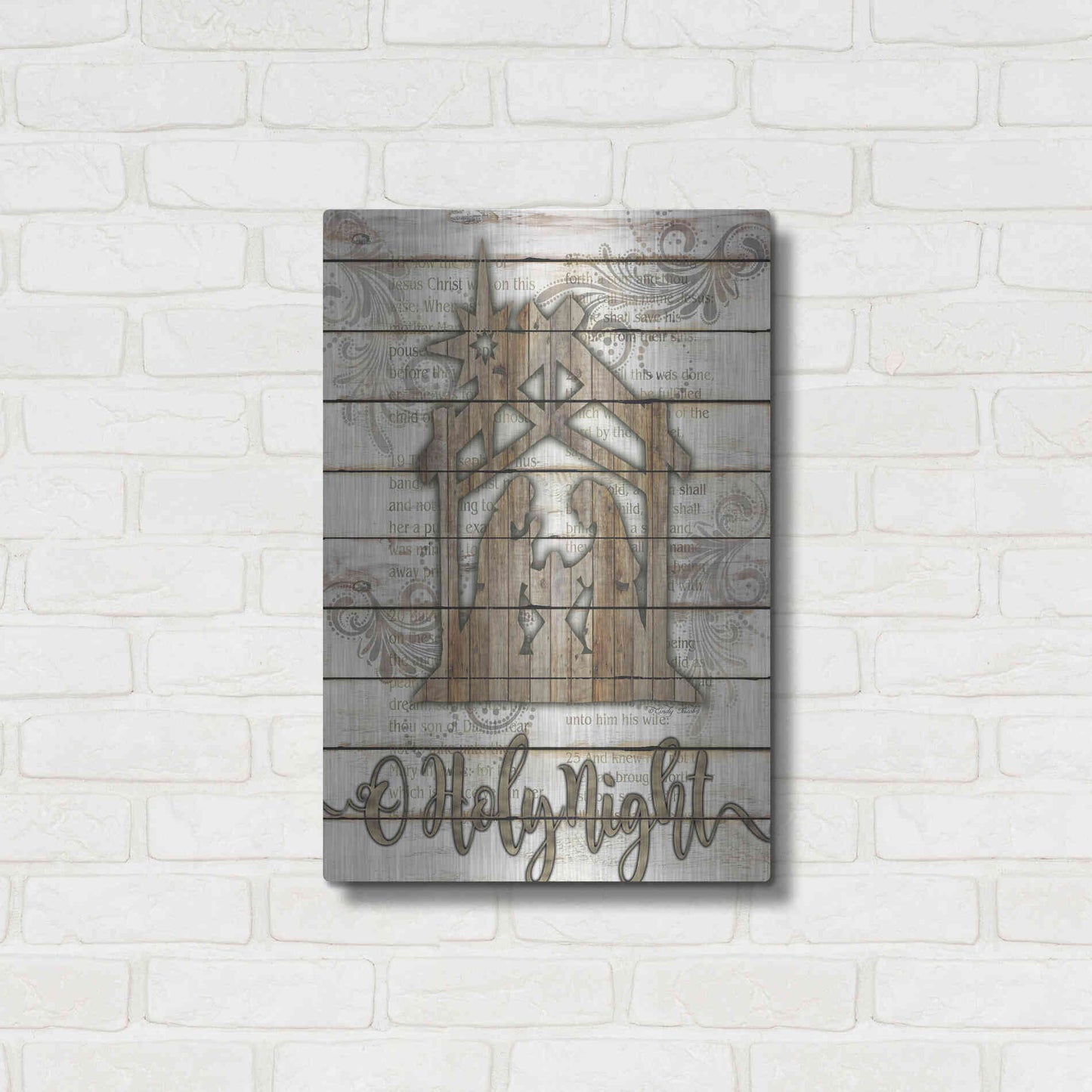 Luxe Metal Art 'O Holy Night Manger' by Cindy Jacobs, Metal Wall Art,16x24