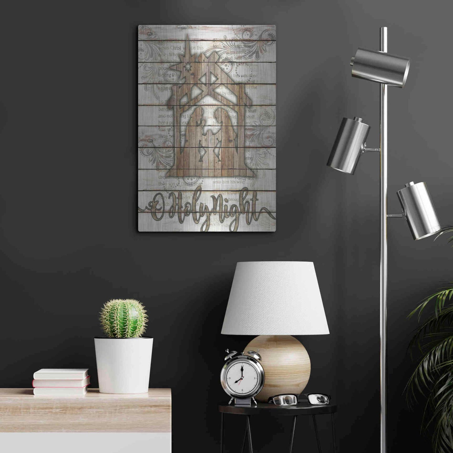 Luxe Metal Art 'O Holy Night Manger' by Cindy Jacobs, Metal Wall Art,16x24