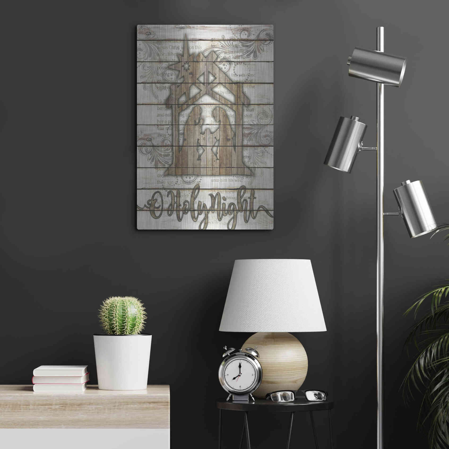 Luxe Metal Art 'O Holy Night Manger' by Cindy Jacobs, Metal Wall Art,16x24
