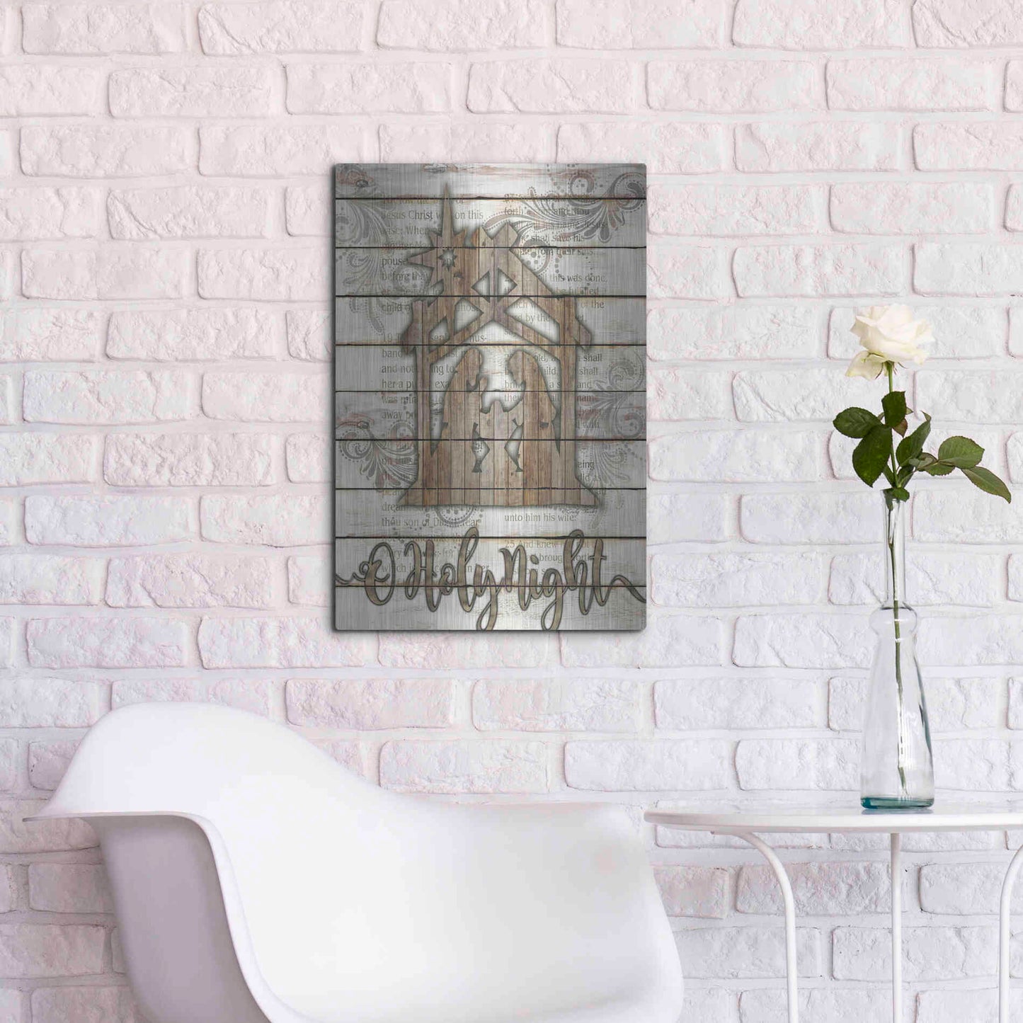Luxe Metal Art 'O Holy Night Manger' by Cindy Jacobs, Metal Wall Art,16x24