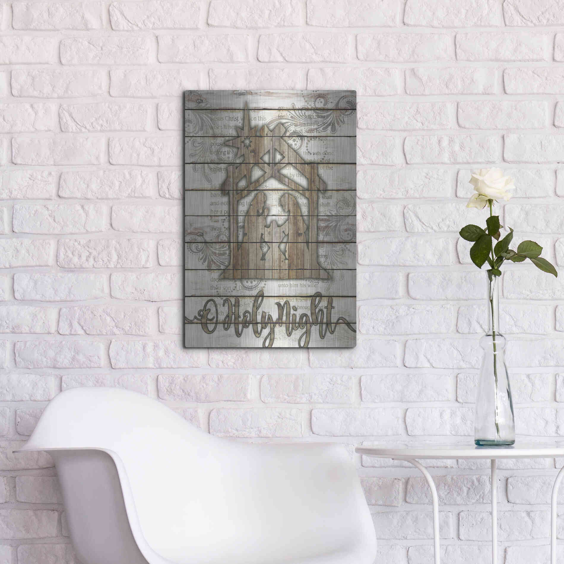 Luxe Metal Art 'O Holy Night Manger' by Cindy Jacobs, Metal Wall Art,16x24