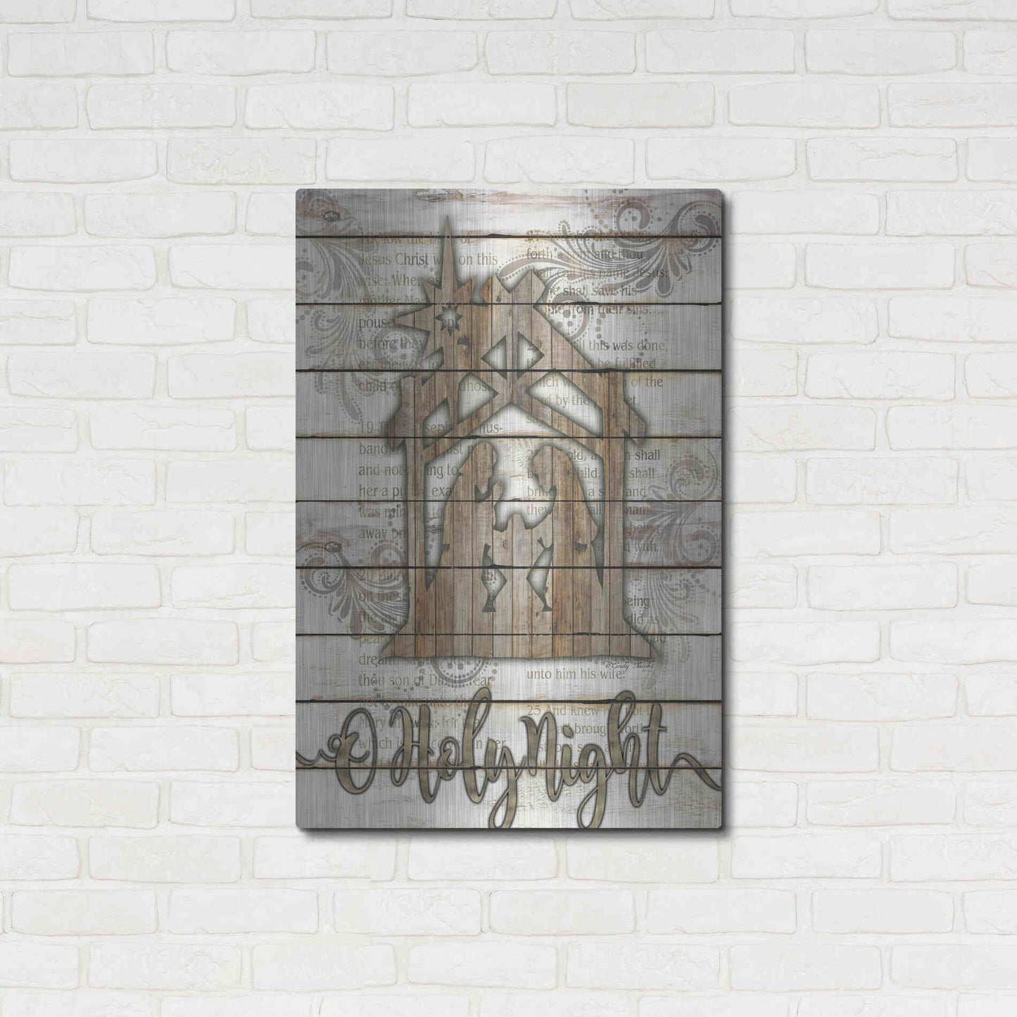 Luxe Metal Art 'O Holy Night Manger' by Cindy Jacobs, Metal Wall Art,24x36