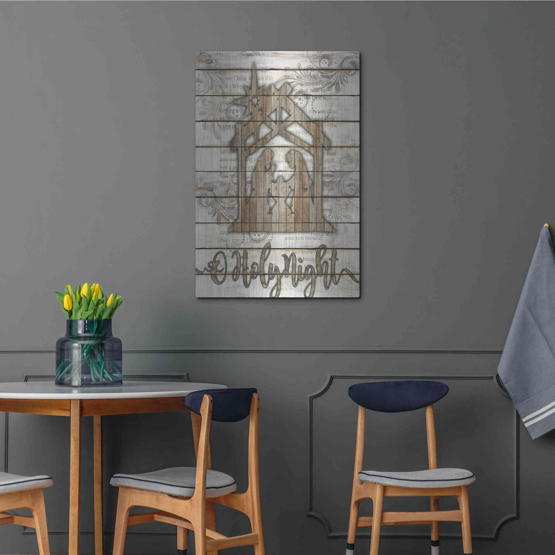 Luxe Metal Art 'O Holy Night Manger' by Cindy Jacobs, Metal Wall Art,24x36