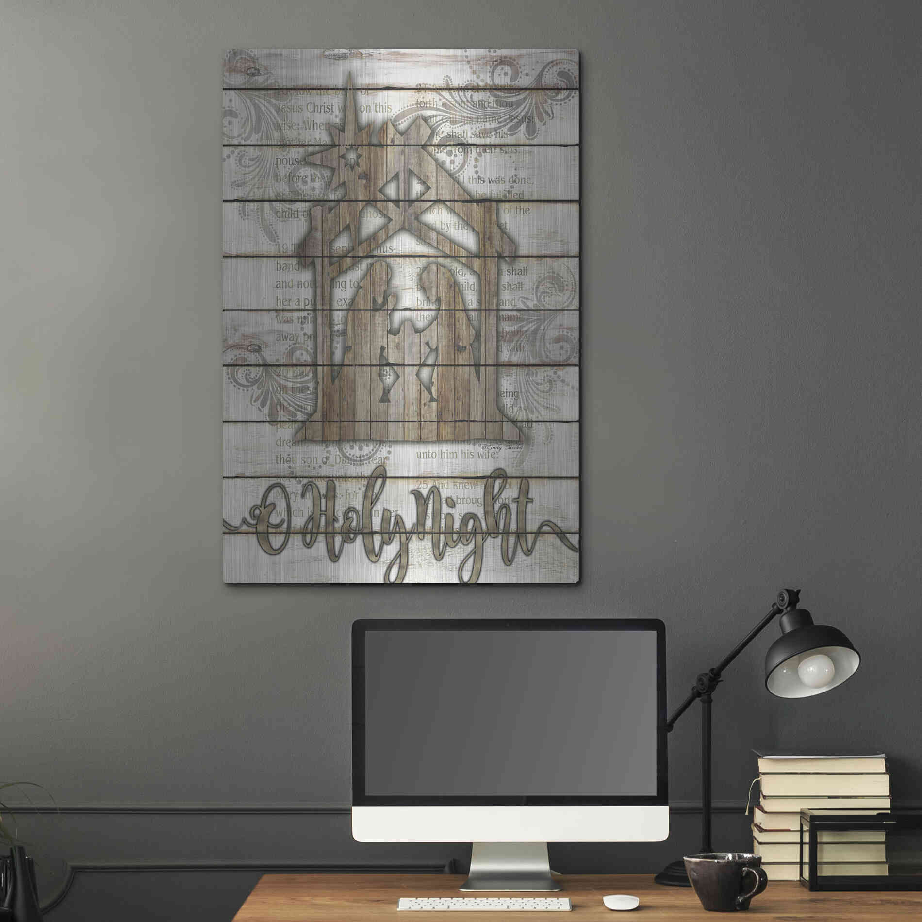 Luxe Metal Art 'O Holy Night Manger' by Cindy Jacobs, Metal Wall Art,24x36