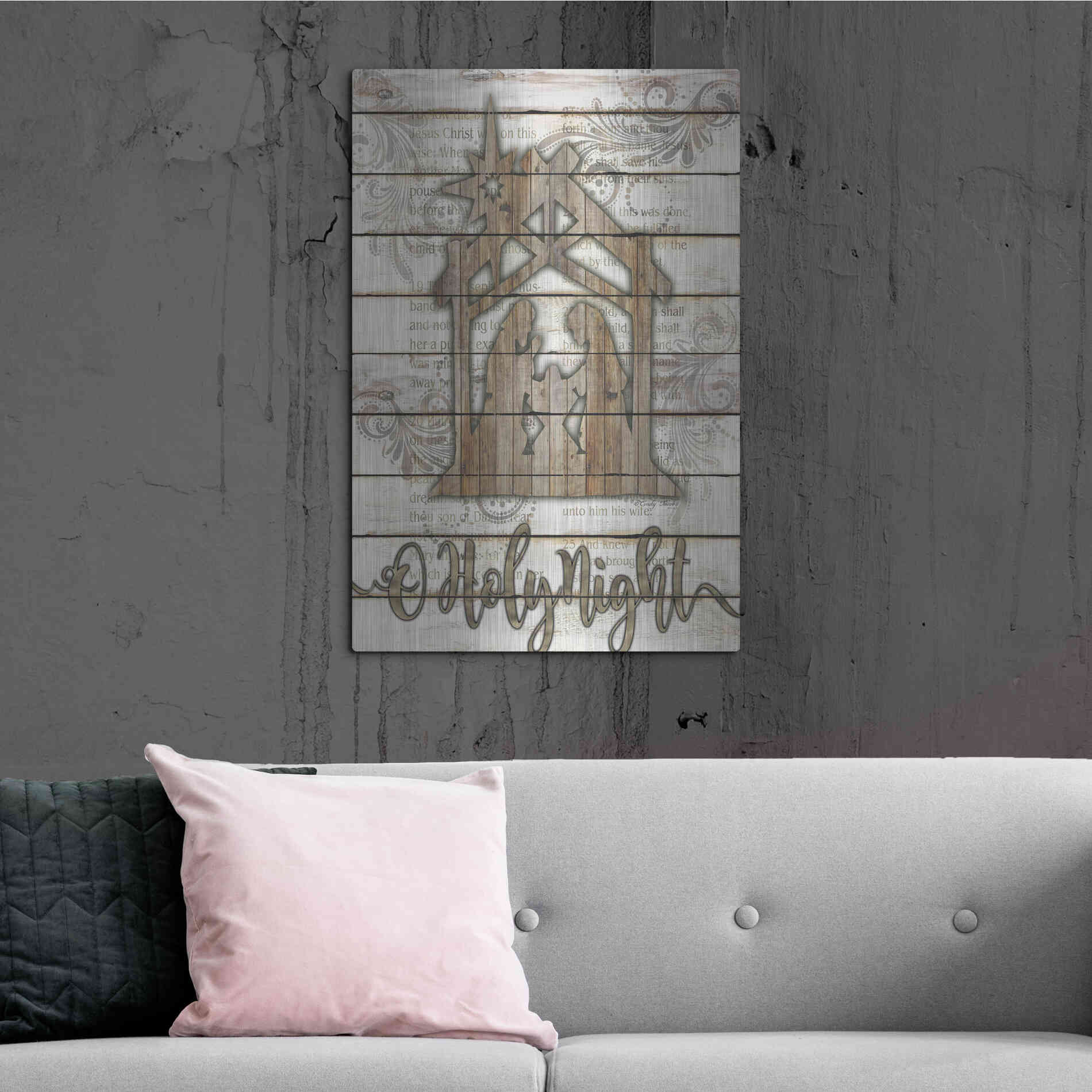 Luxe Metal Art 'O Holy Night Manger' by Cindy Jacobs, Metal Wall Art,24x36