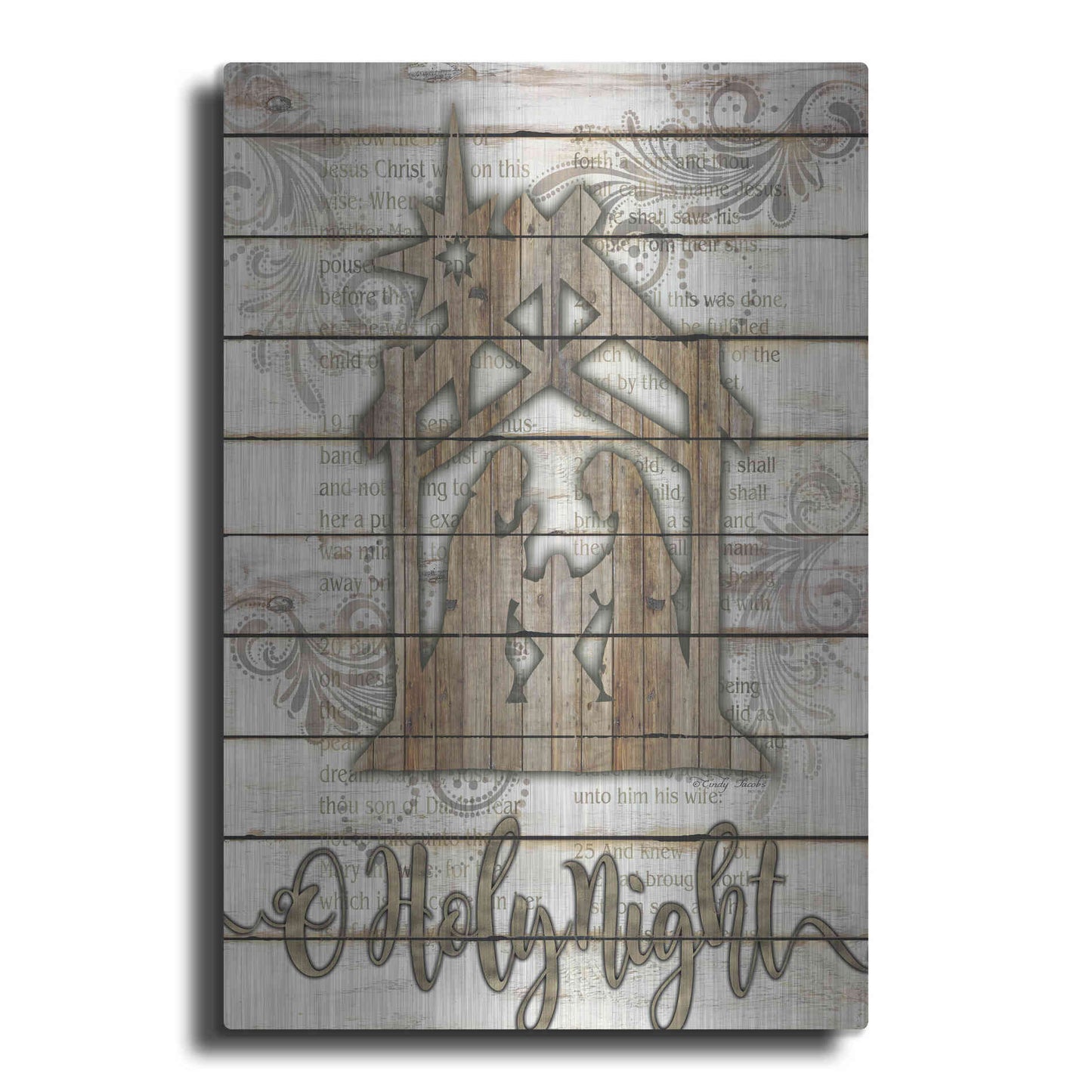 Luxe Metal Art 'O Holy Night Manger' by Cindy Jacobs, Metal Wall Art