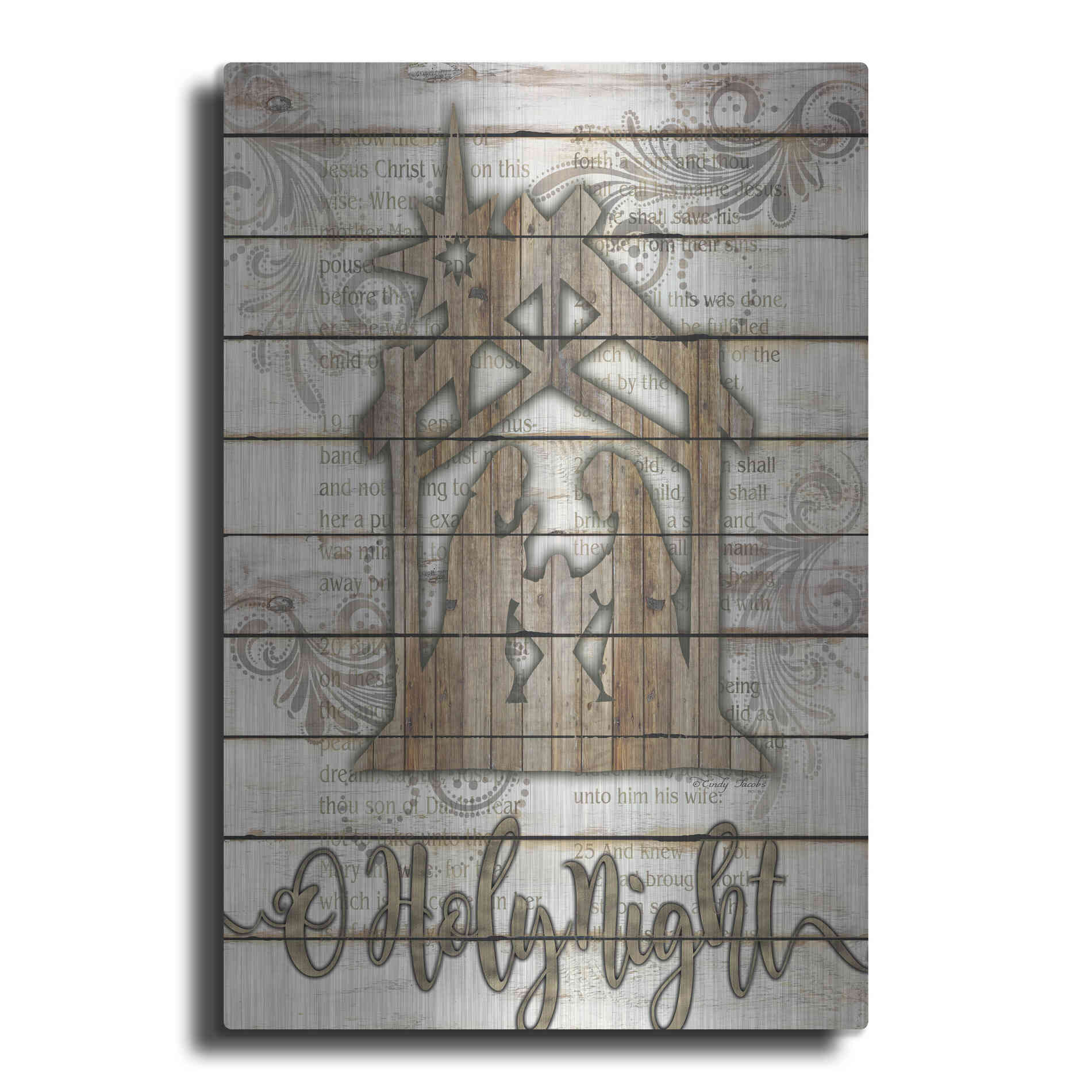 Luxe Metal Art 'O Holy Night Manger' by Cindy Jacobs, Metal Wall Art