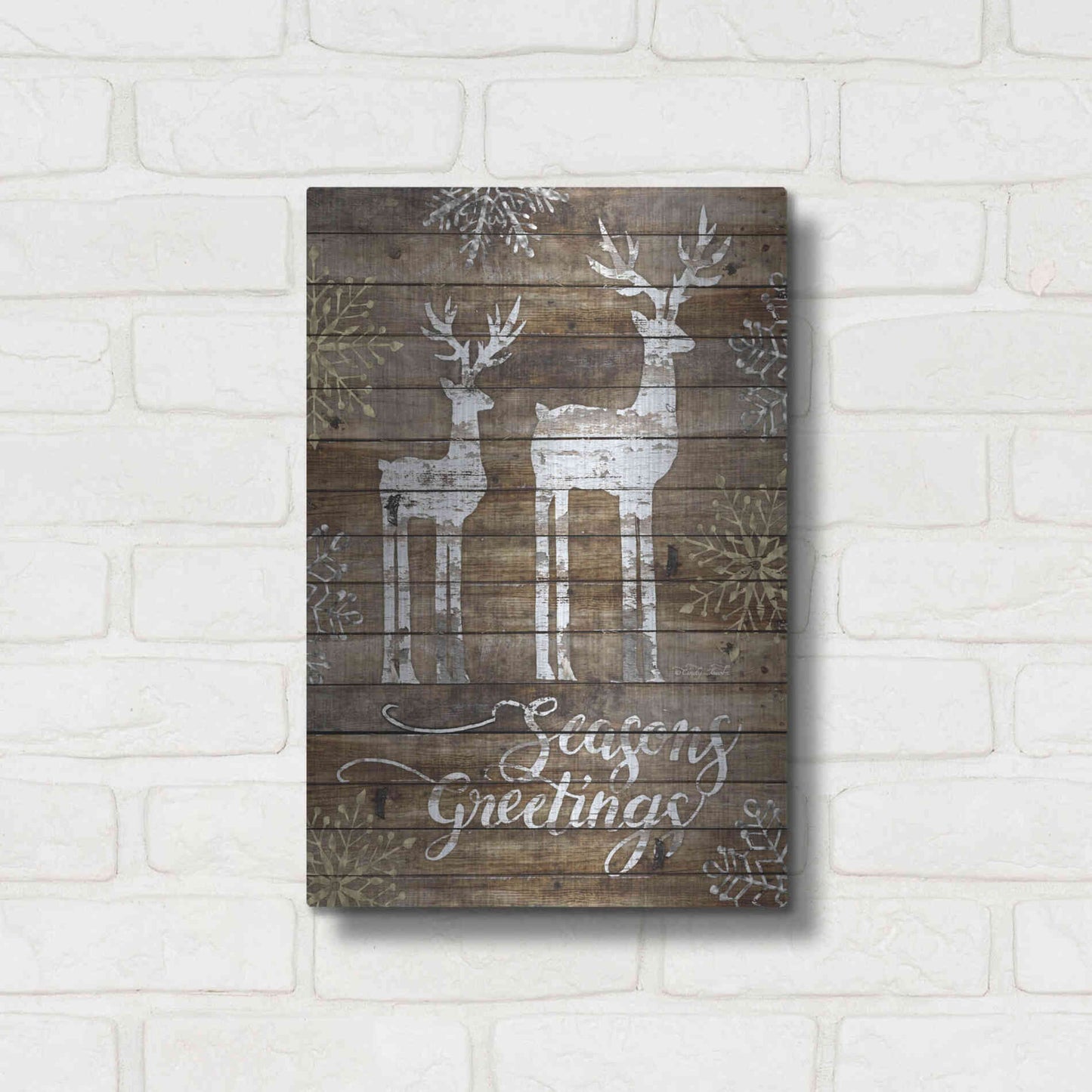 Luxe Metal Art 'Season's Greetings Deer' by Cindy Jacobs, Metal Wall Art,12x16